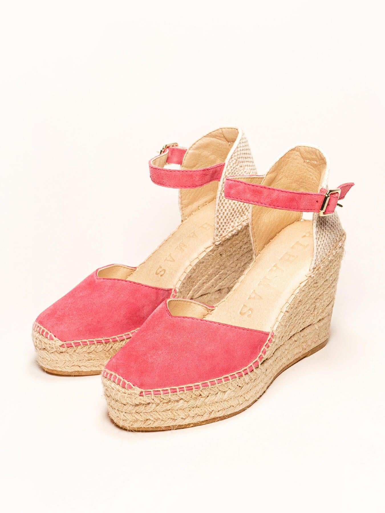 Sandália Anabela Alta Jara Camurça Fúcsia