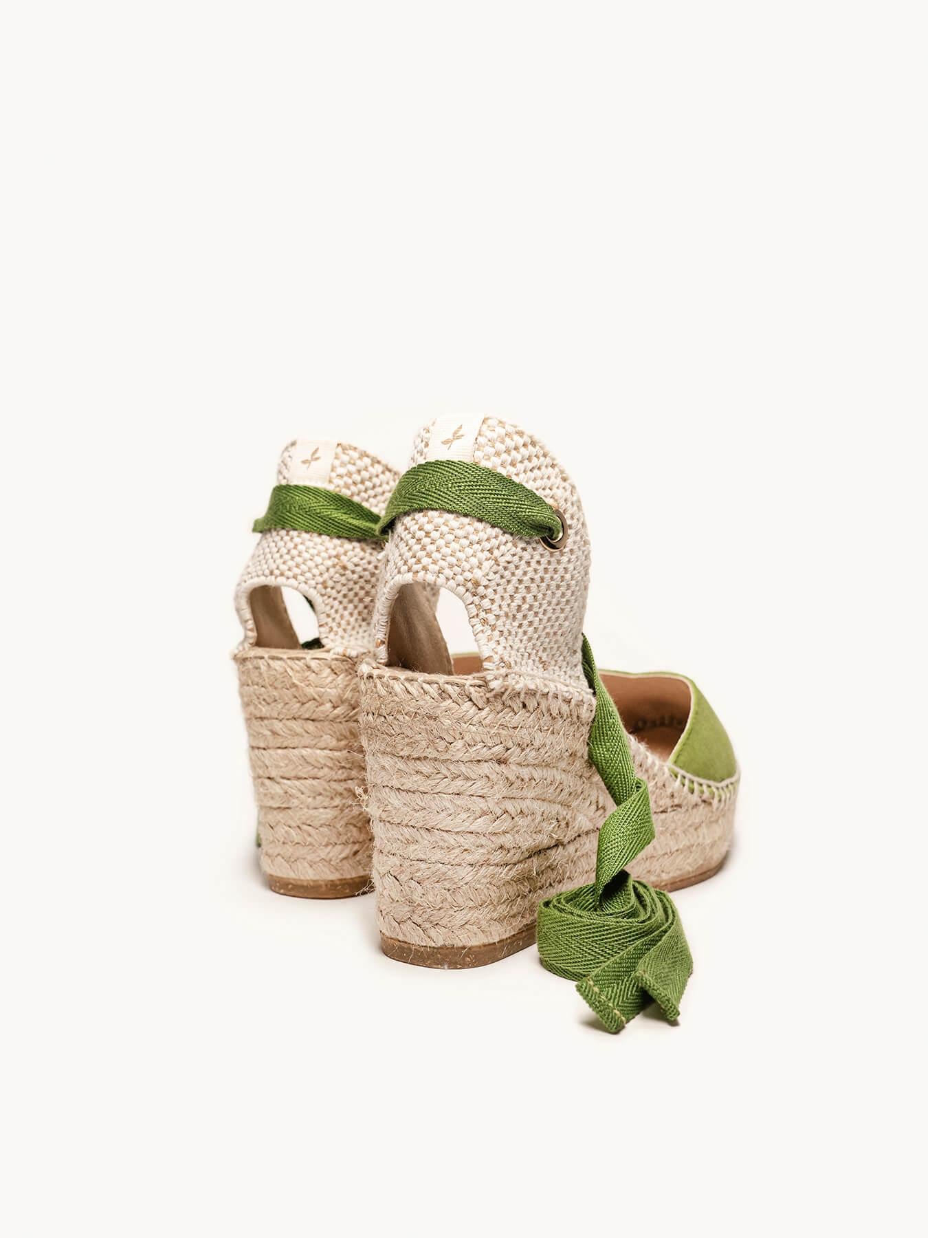 Sandália Romero Anabela 8 cm Camurça Verde