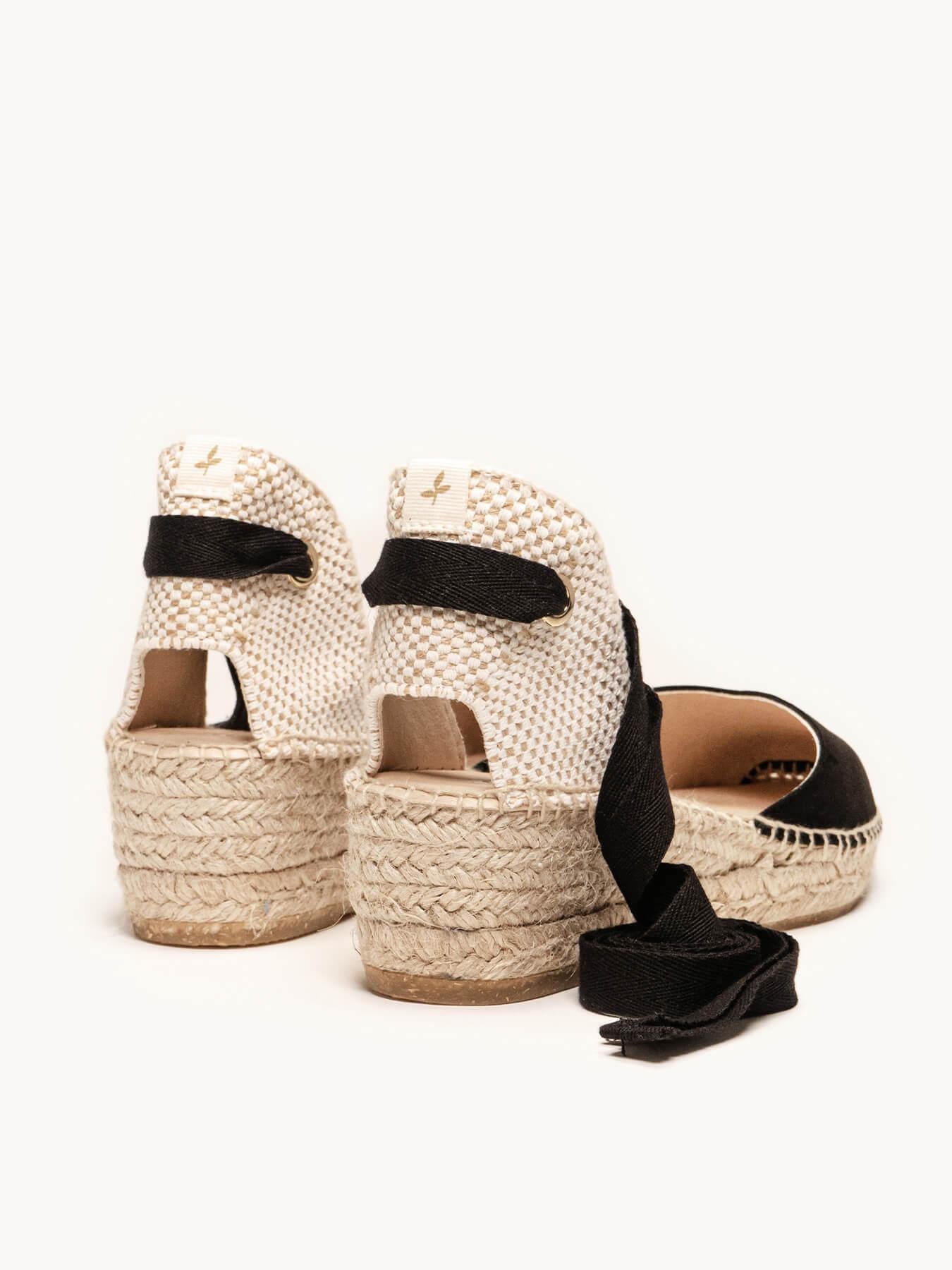 Sandália Romero Anabela 5 cm Camurça Preto