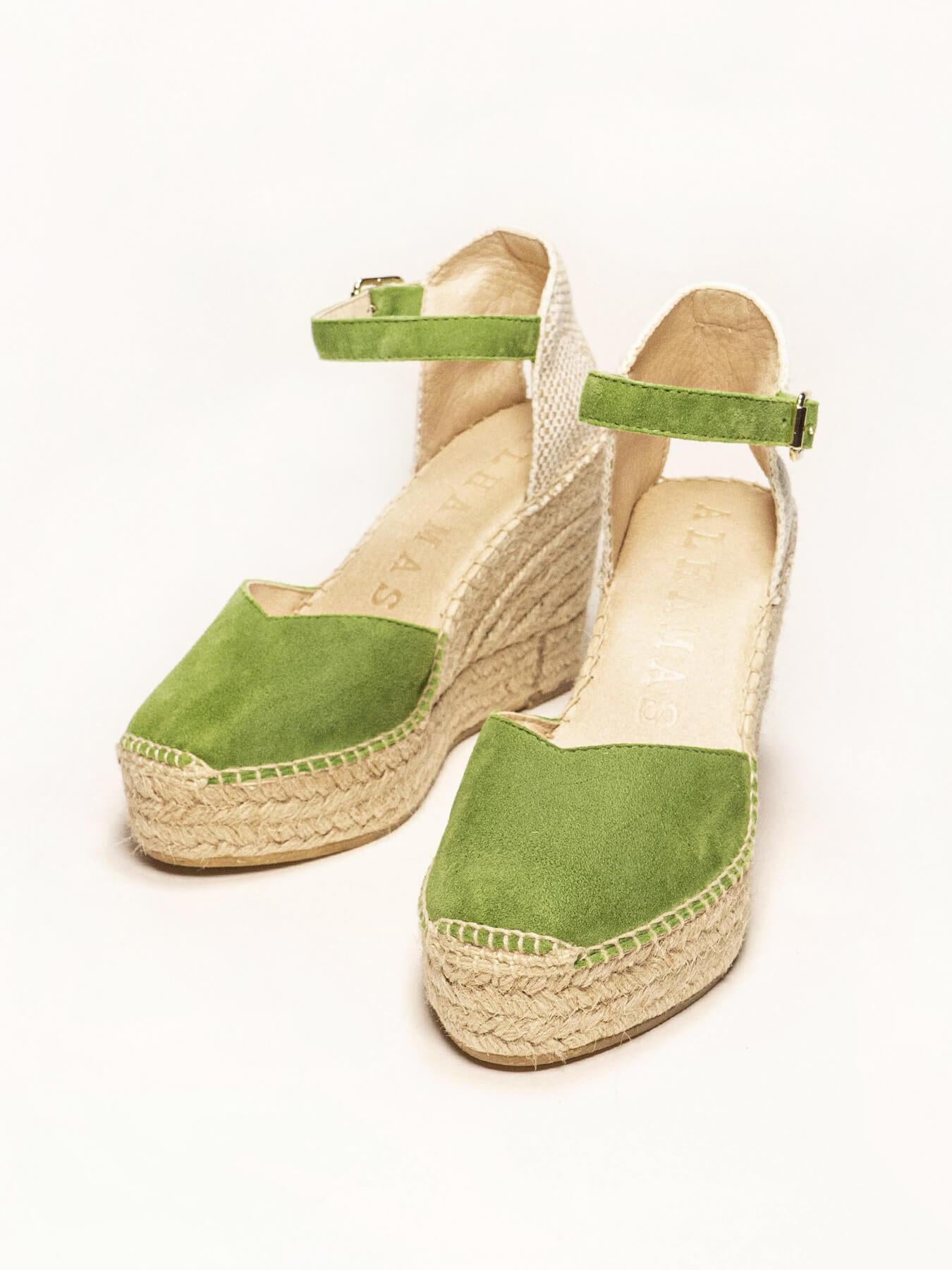 Sandália Anabela Alta Jara Camurça Verde