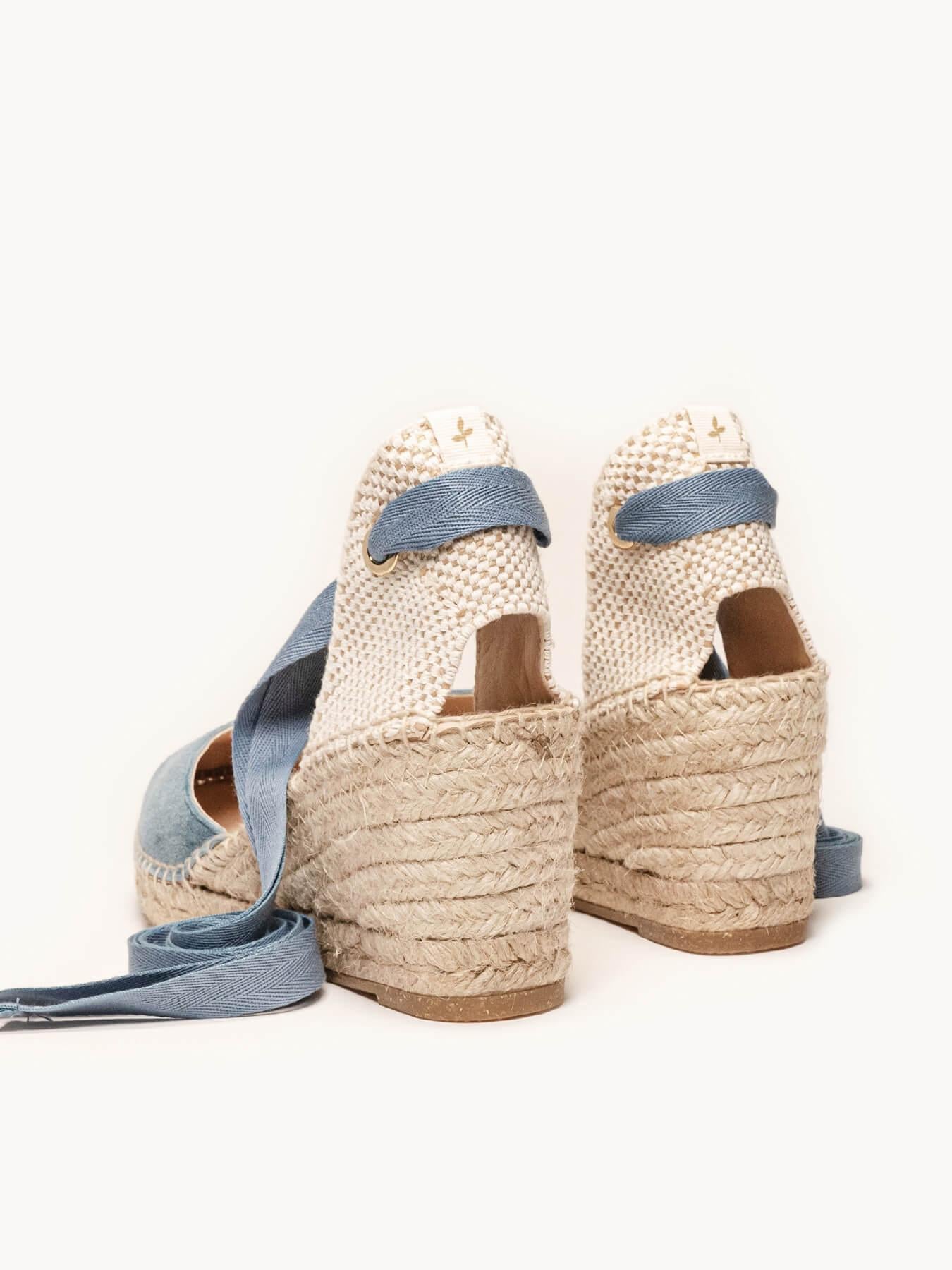 Sandália Anabela Média Romero Camurça Azul Jeans