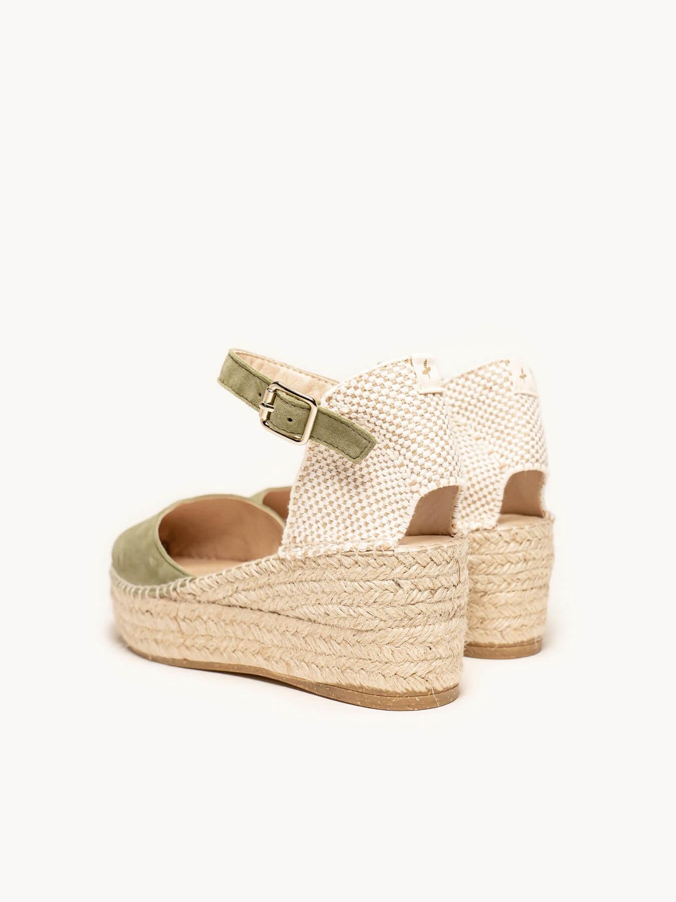 Sandália Jara Anabela 6 cm Camurça Verde Cáqui