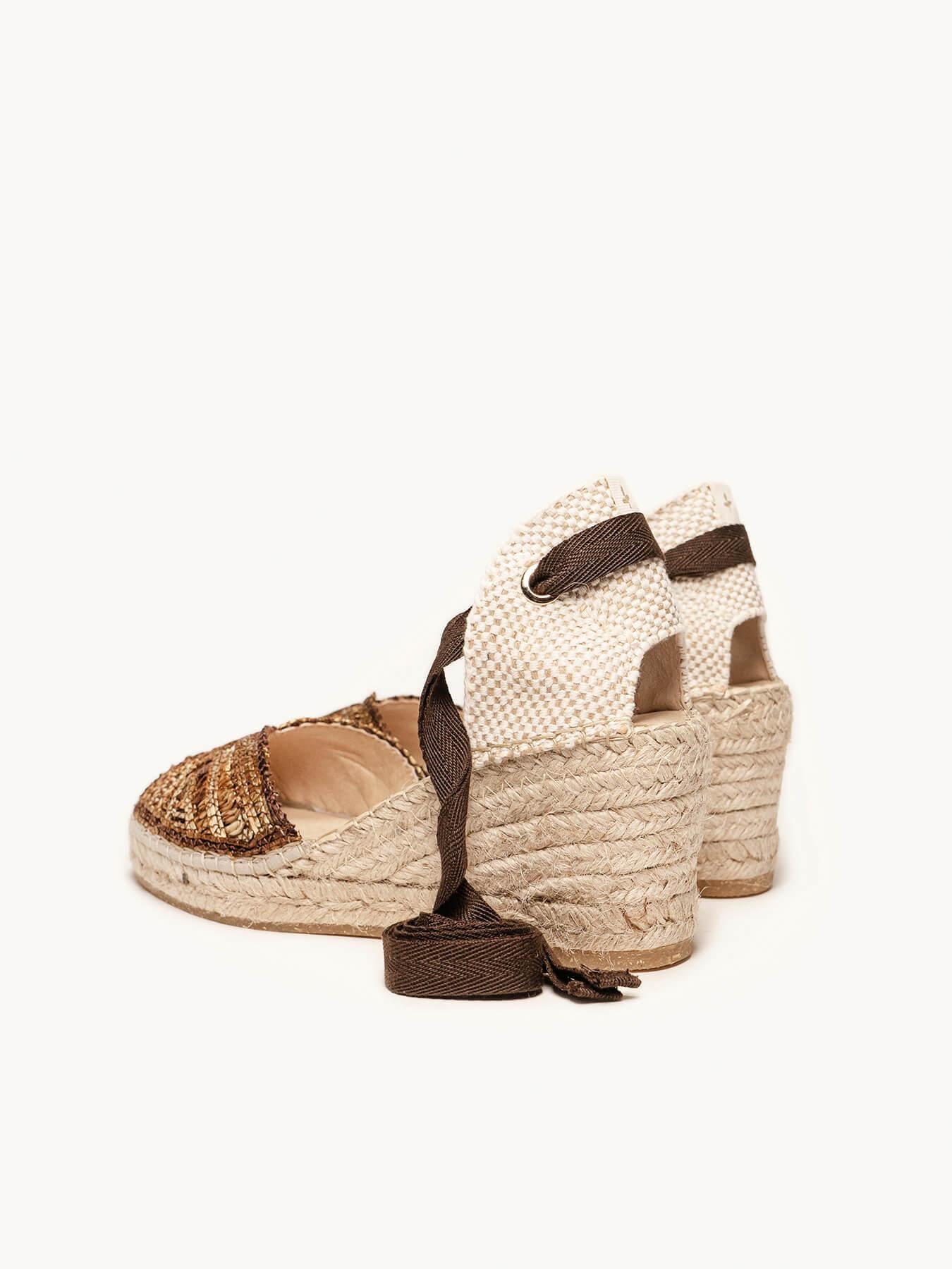 Sandália Anabela Média Lirio Ráfia Marrom