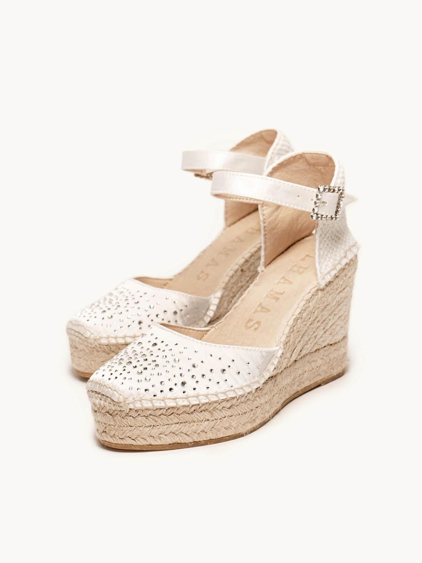 Sandália Dalia Anabela 10 cm Cetim Branco
