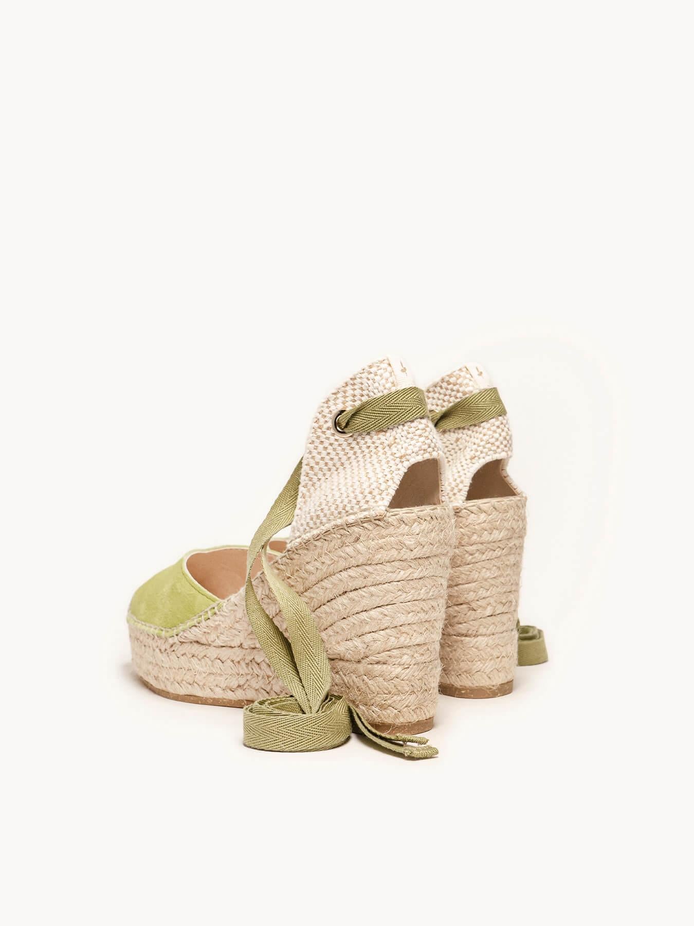 Sandália Anabela Alta Romero Camurça Verde Lima