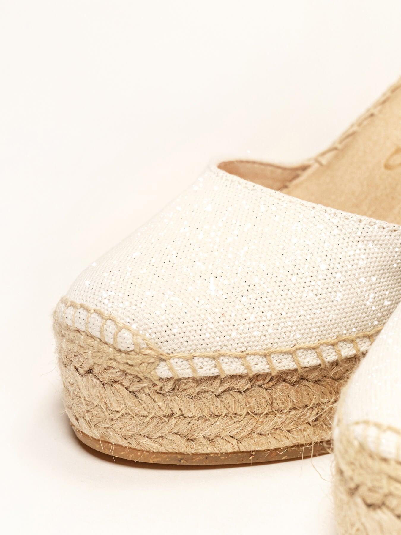 Sandália Dalia Anabela 10 cm Lona Metal Branco