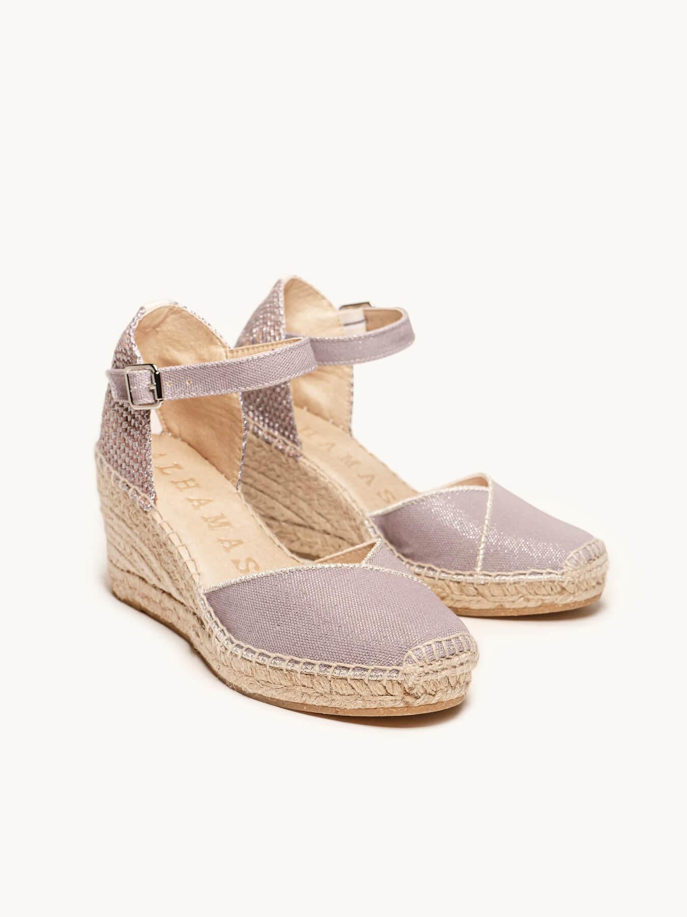 Sandália Jara Anabela 7 cm Lona Lilás