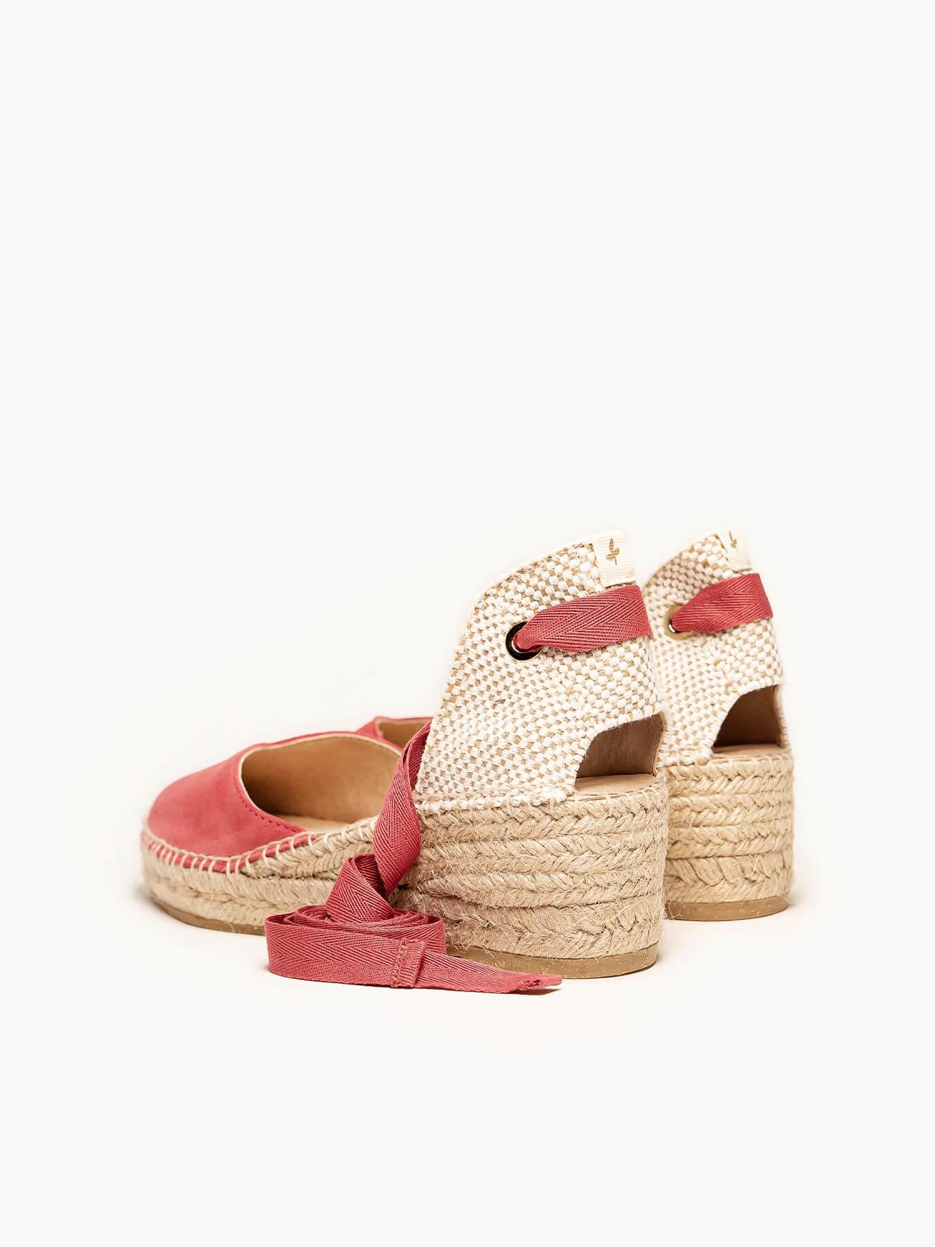 Sandália Romero Anabela 5 cm Camurça Rosa Escuro