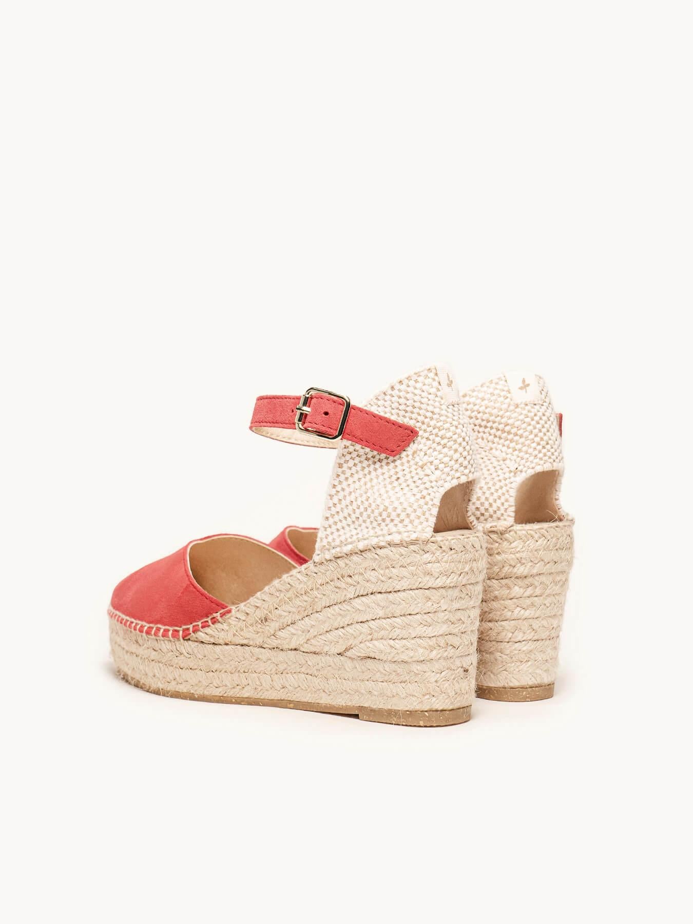 Sandália Jara Anabela 8 cm Camurça Vermelho