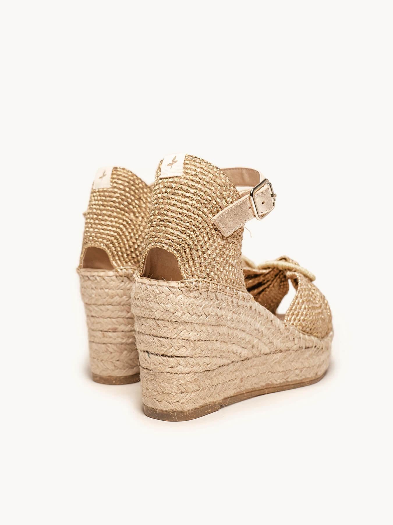Sandália Amapola Anabela 8 cm Trançado Dourado