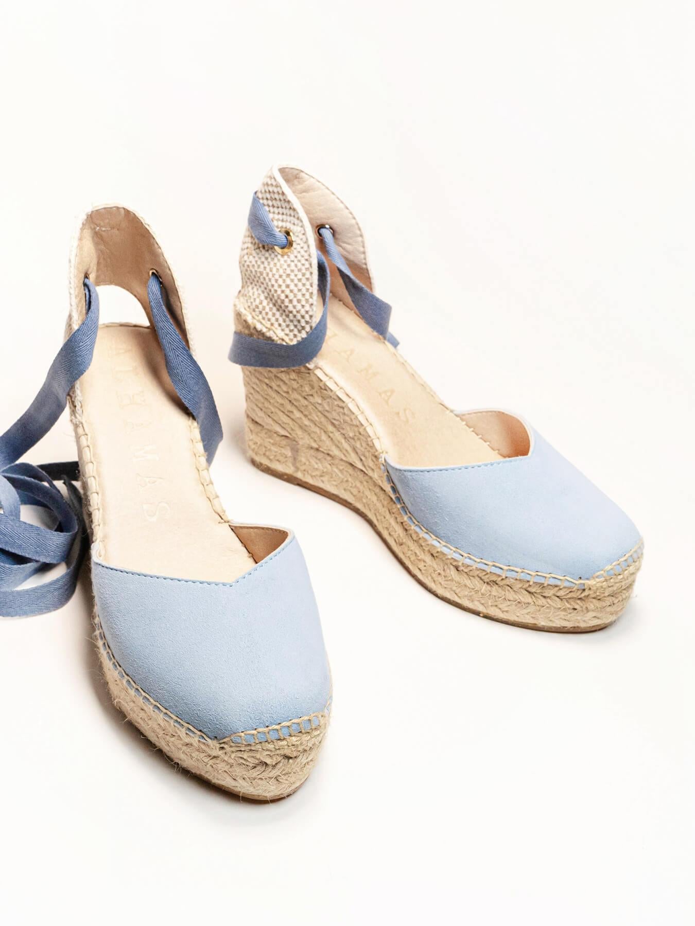 Sandália Romero Anabela 10 cm Camurça Azul Claro