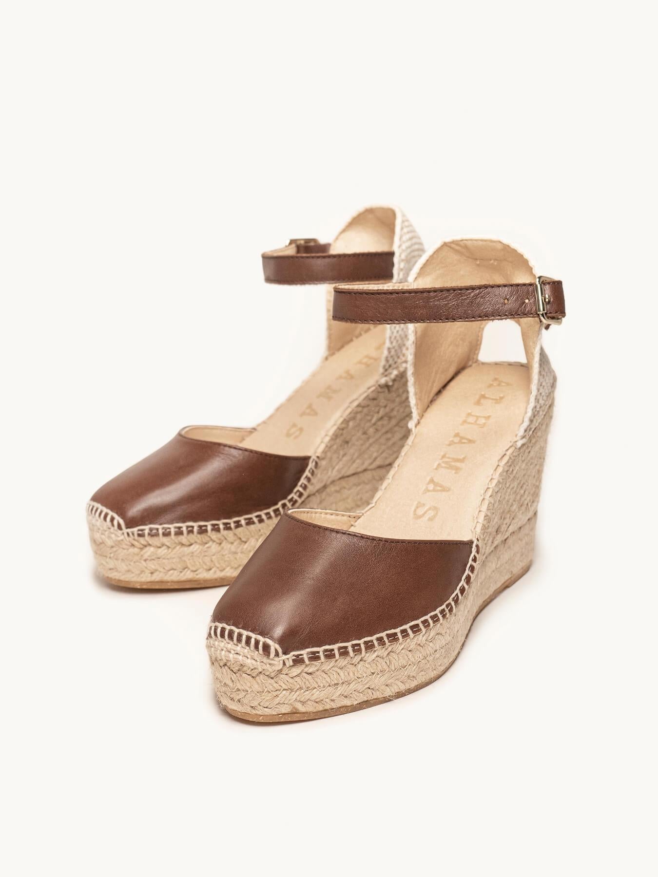 Sandália Anabela Alta Marga Napa Marrom Escuro