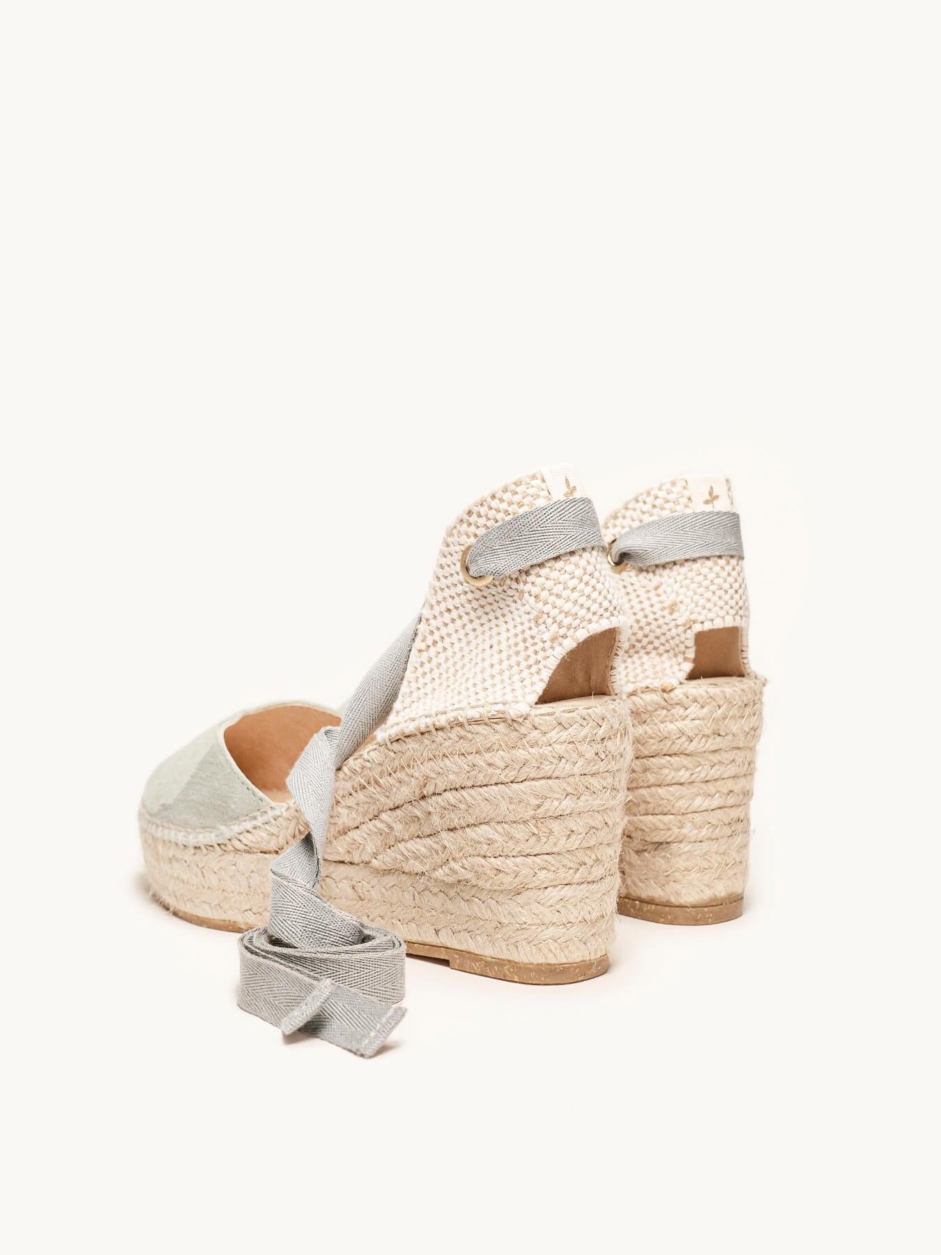 Sandália Anabela Média Plataforma Romero Camurça Verde Clara