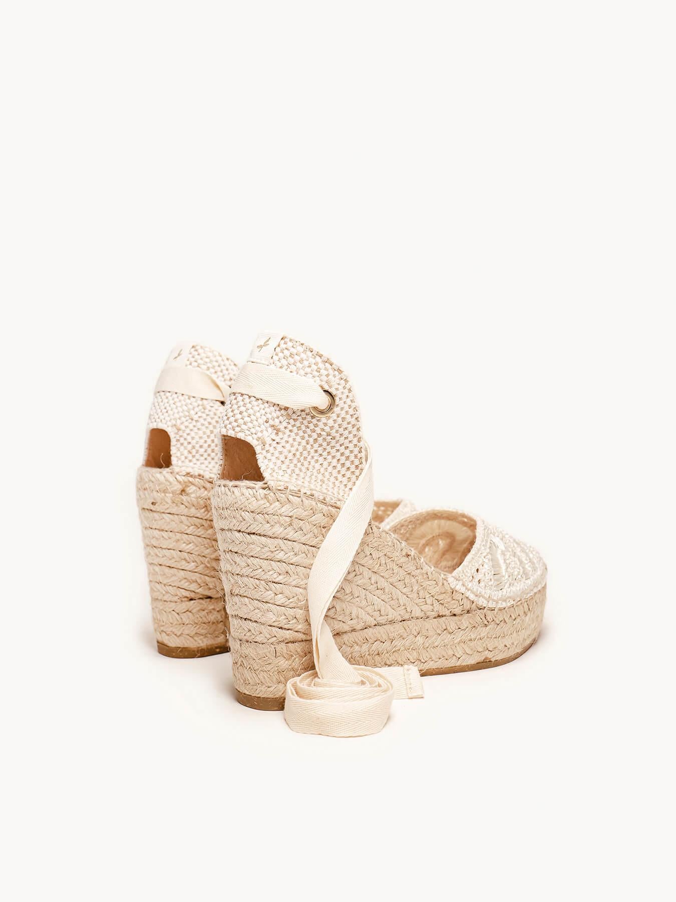 Sandália Romero Anabela 10 cm Ráfia Cru