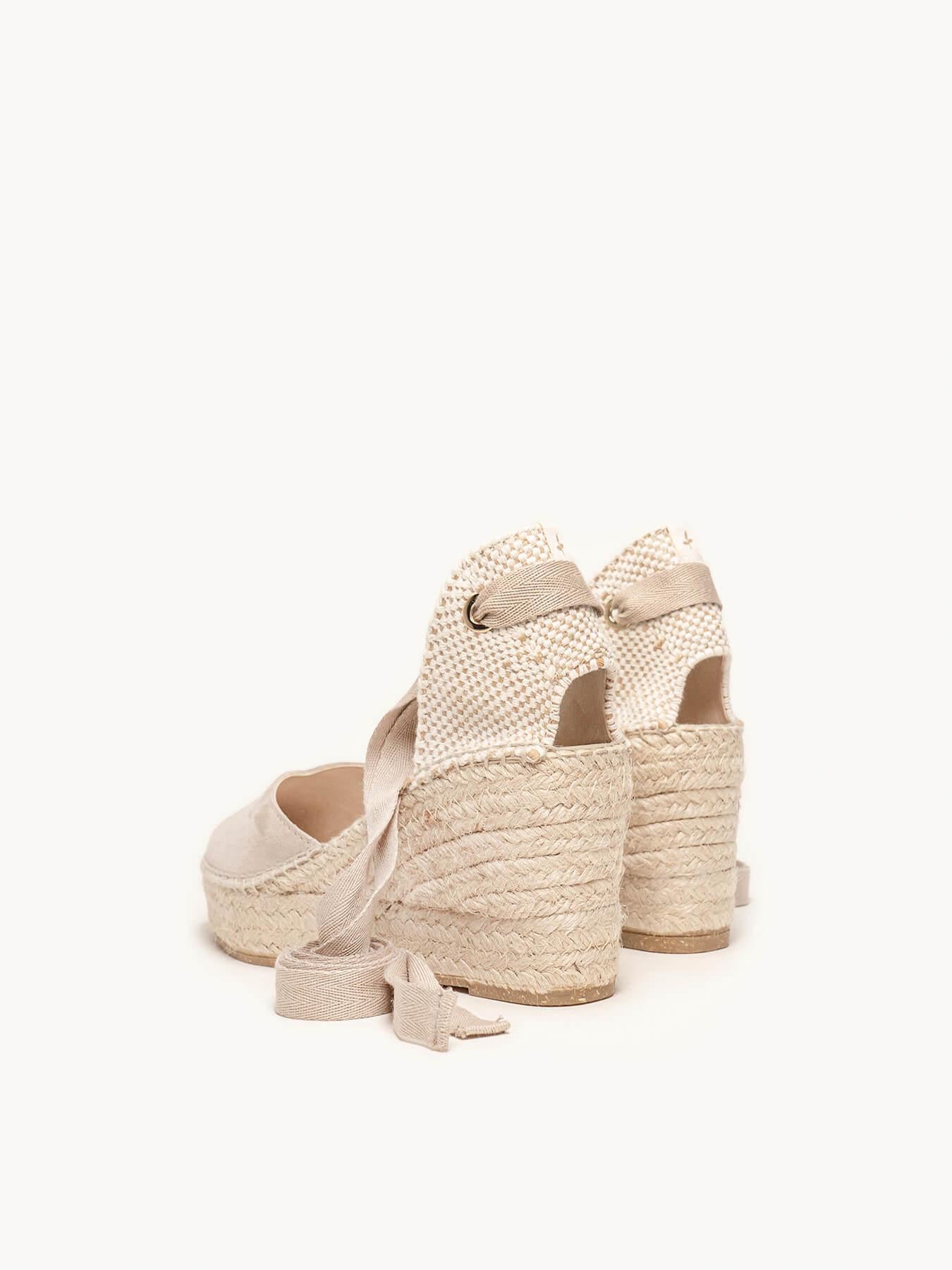 Sandália Anabela Média Romero Camurça Pedra