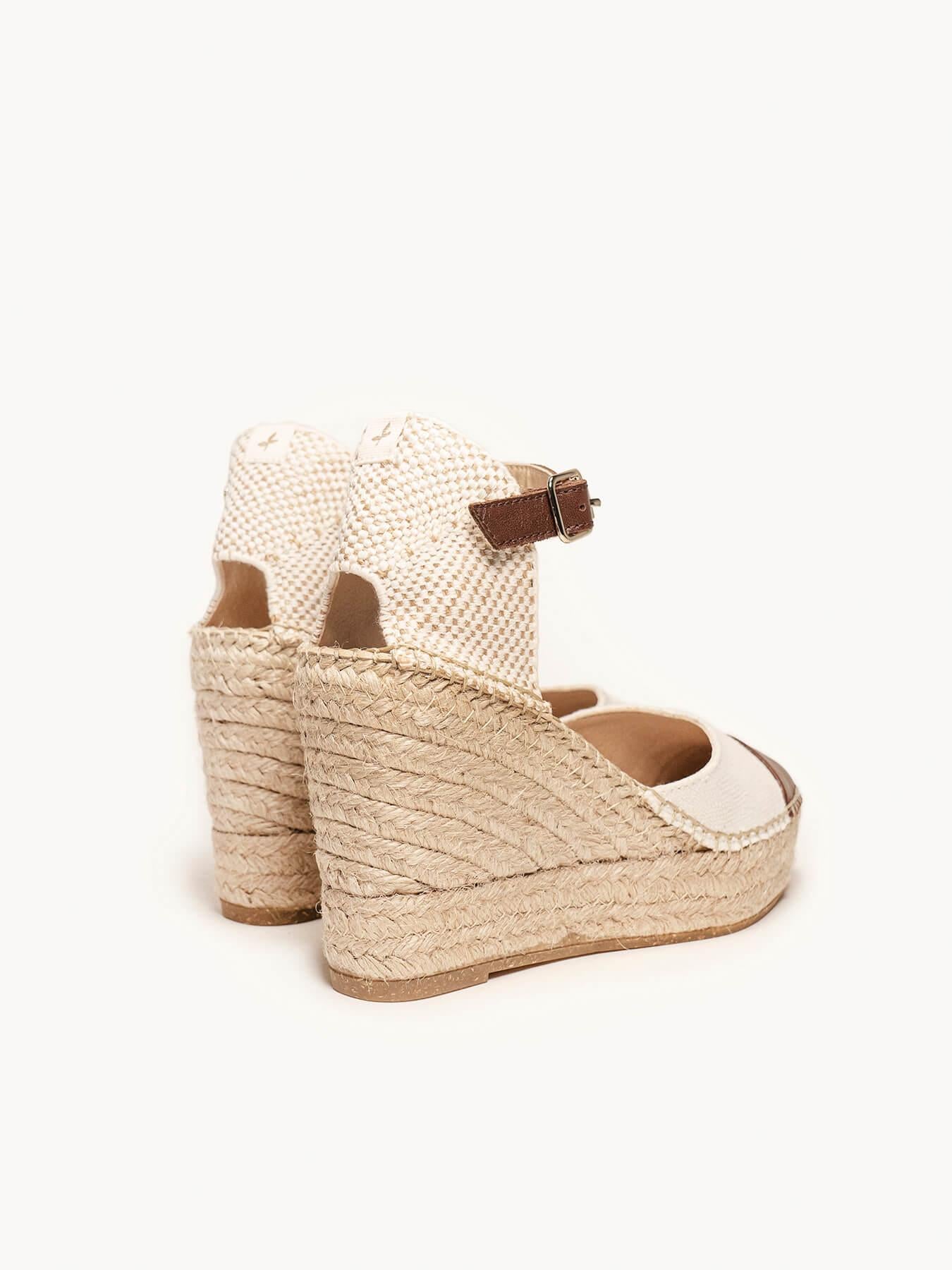 Sandália Anabela Alta Marga Napa Linho Marrom