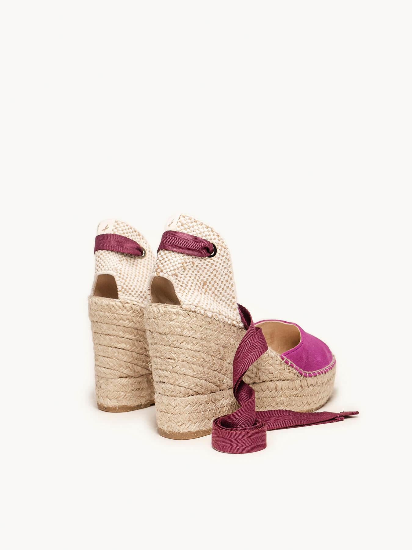 Sandália Anabela Alta Romero Camurça Roxa