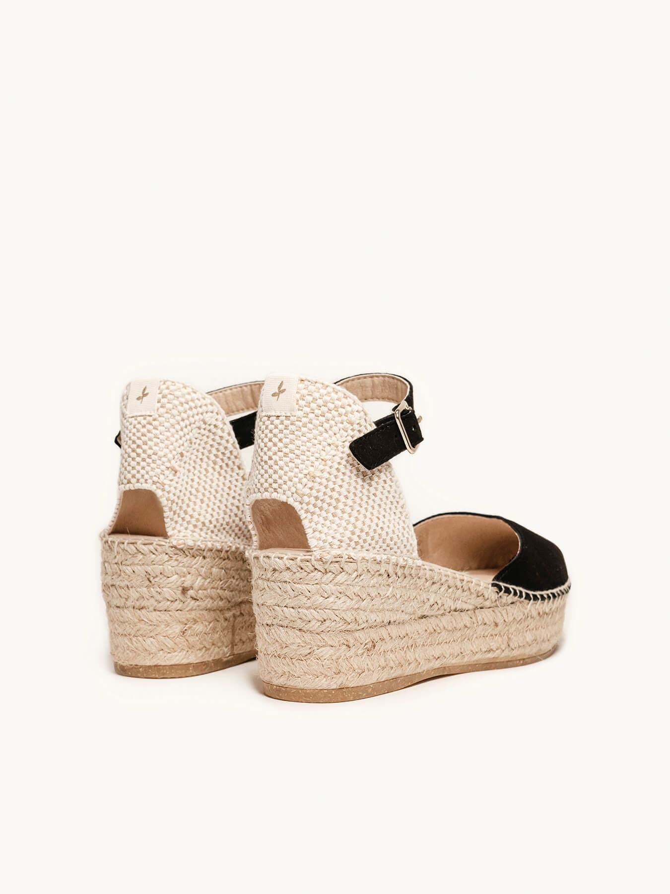 Sandália Jara Anabela 6 cm Camurça Preto