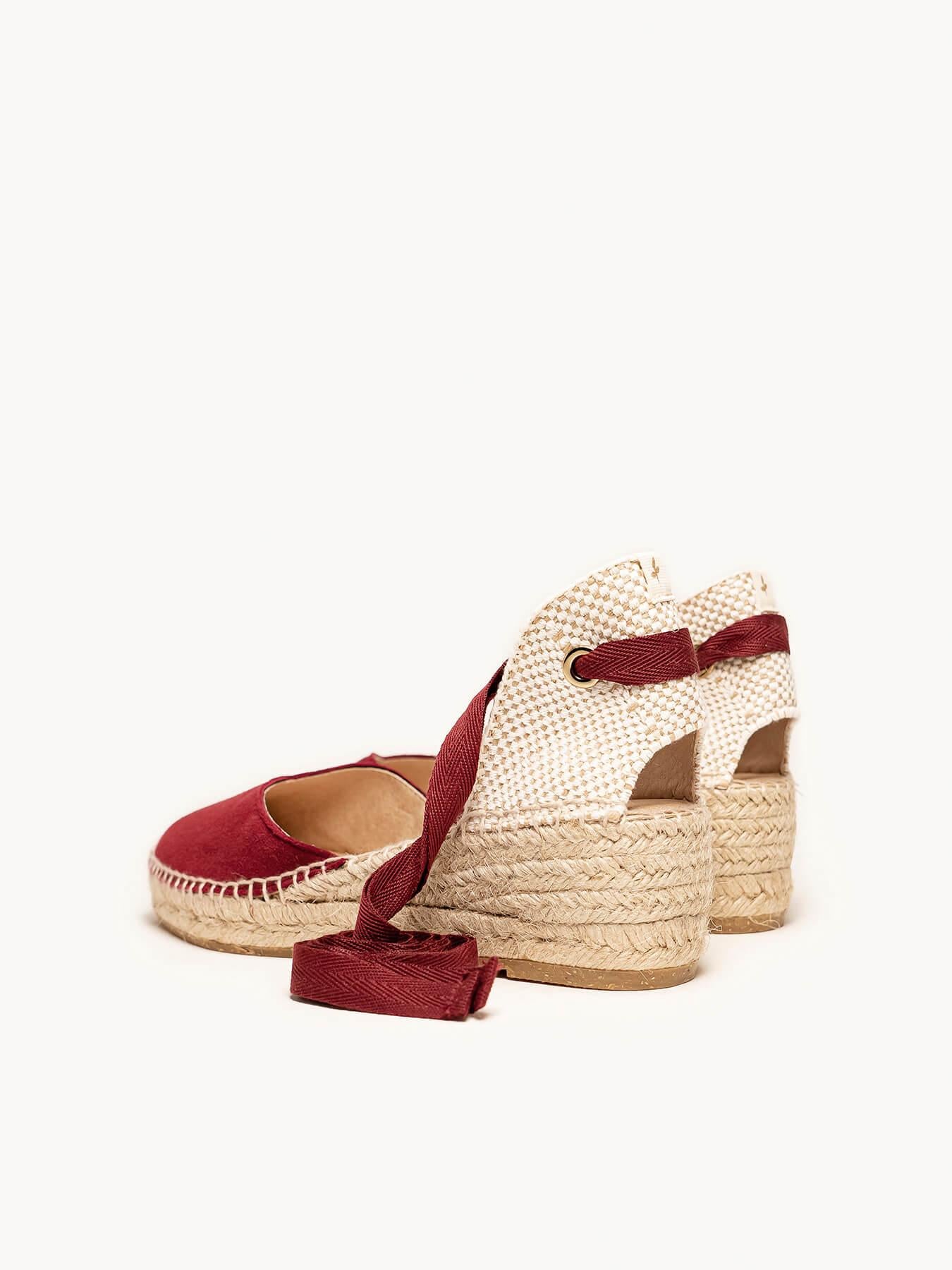 Sandália Romero Anabela 5 cm Camurça Granada