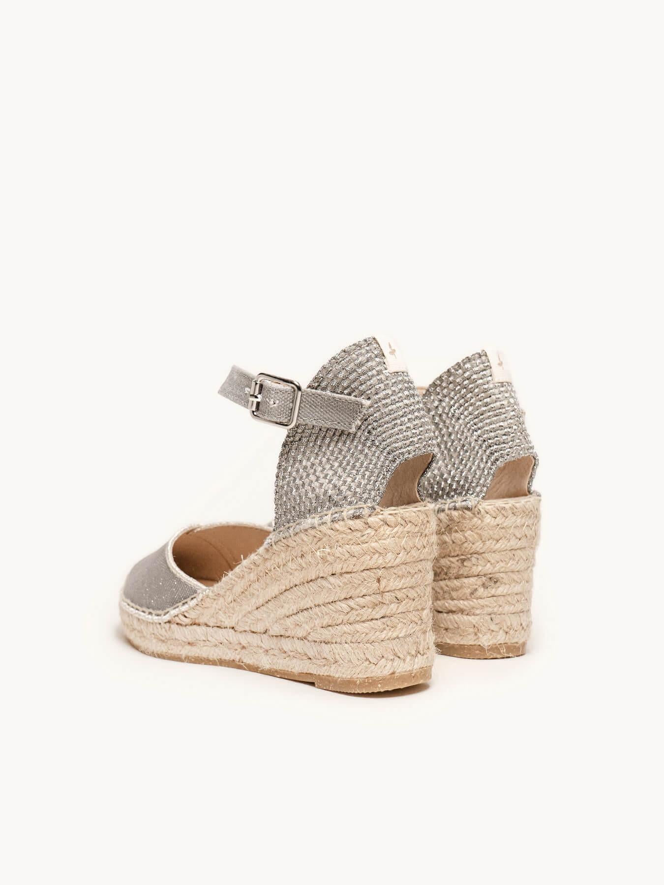 Sandália Jara Anabela 7 cm Lona Azul Jeans