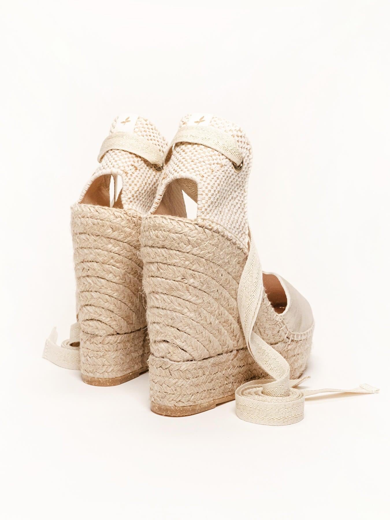Sandália Romero Anabela 12 cm Camurça Dourado