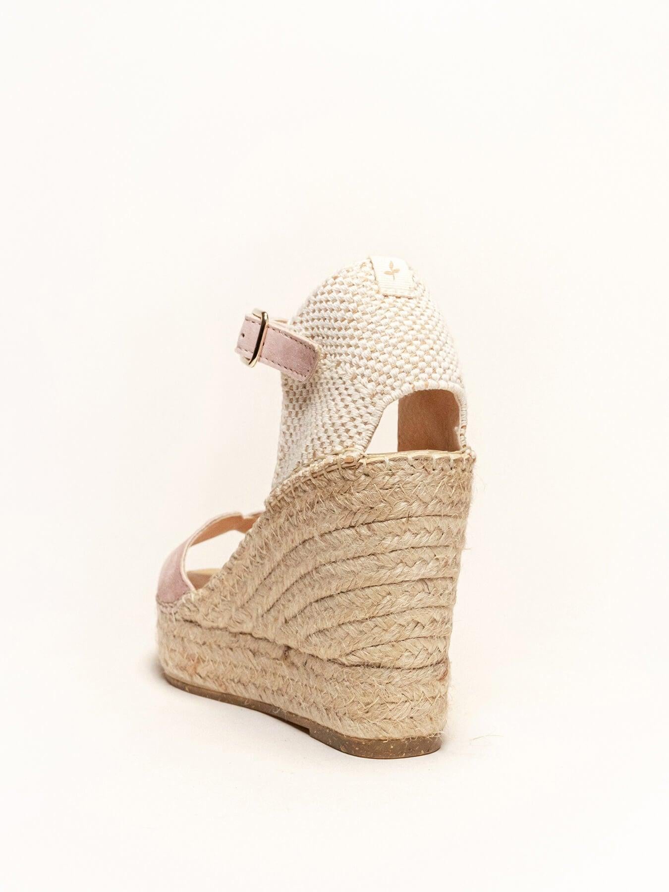 Sandália Anabela Alta Alelí Camurça Rosa Claro