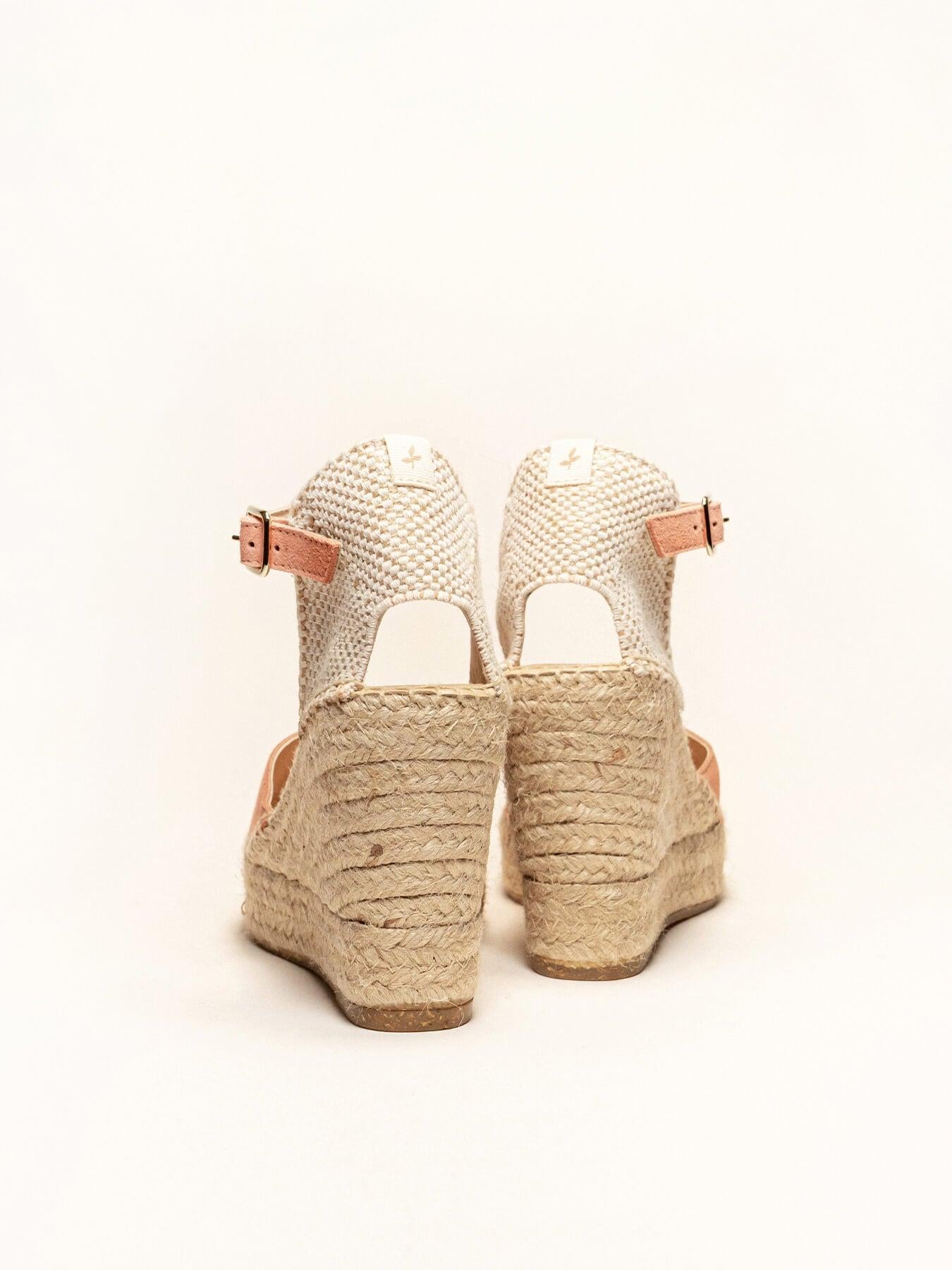 Sandália Anabela Alta Jara Camurça Laranja Claro