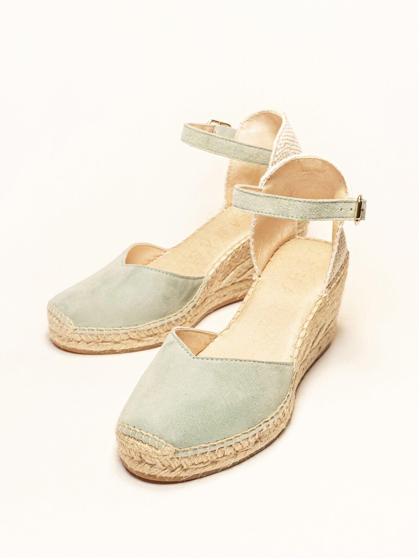 Sandália Anabela Média Jara Camurça Verde Clara