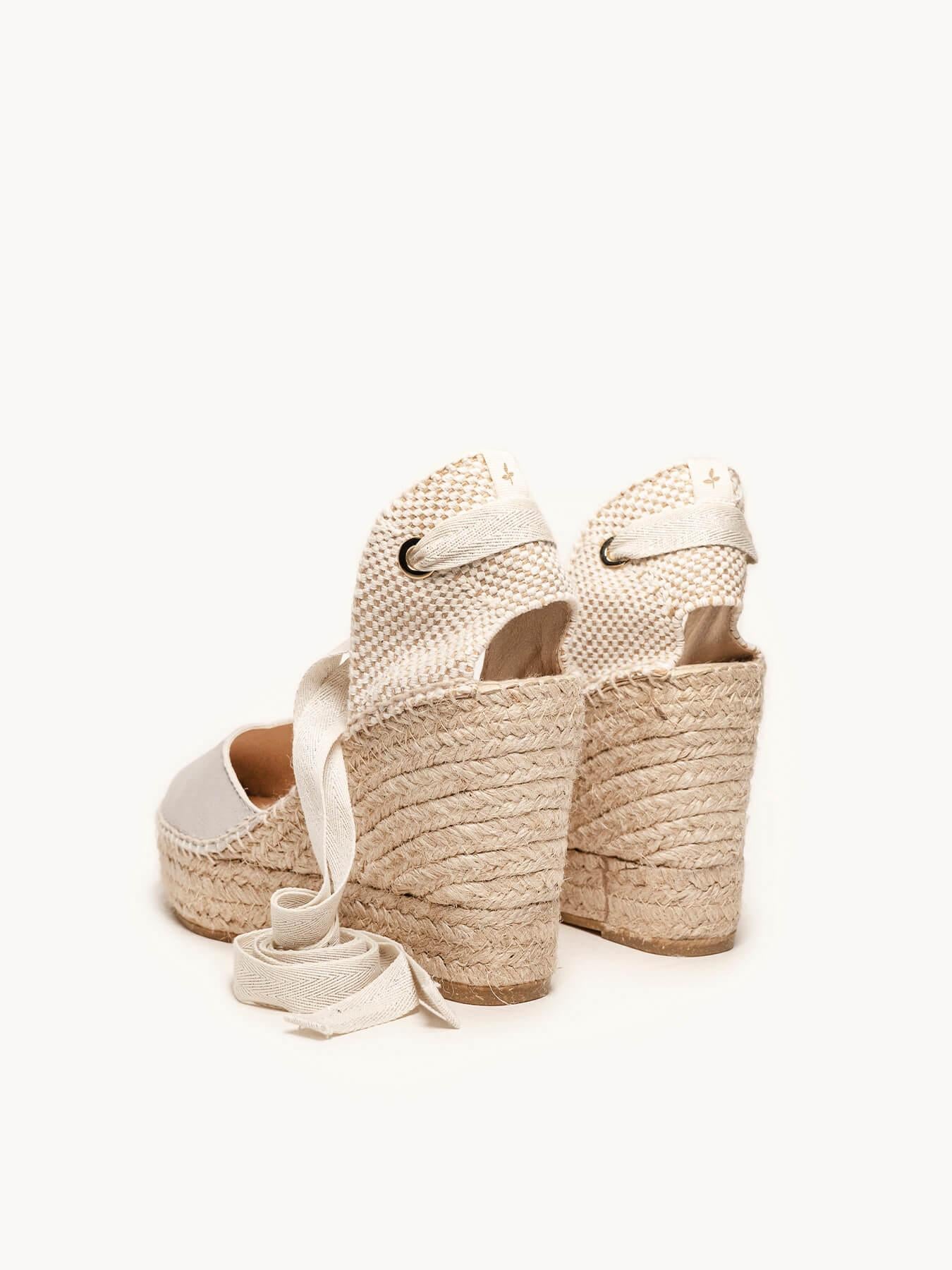 Sandália Romero Anabela 10 cm Camurça Prateado