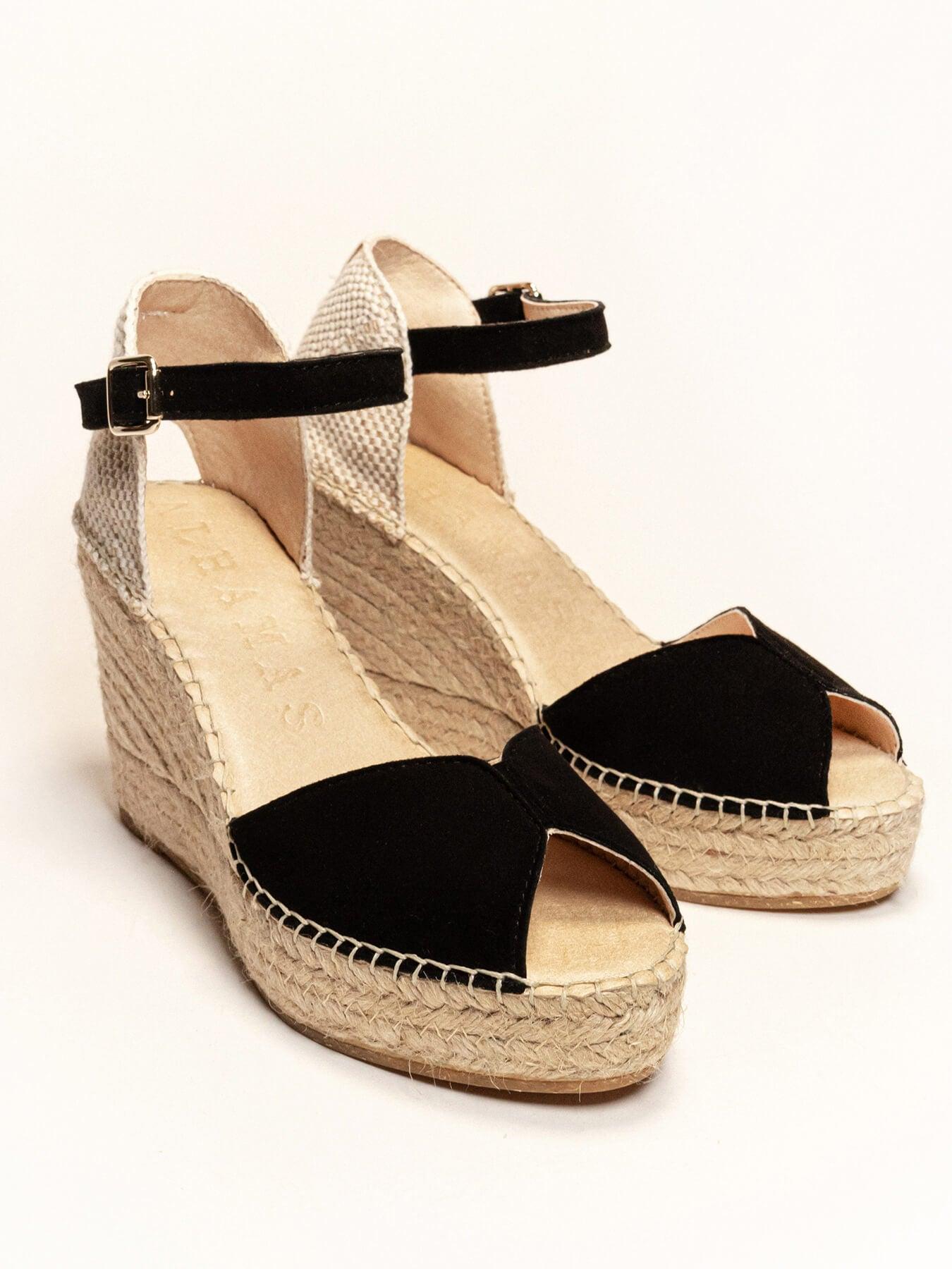 Sandália Anabela Alta Alelí Camurça Preto