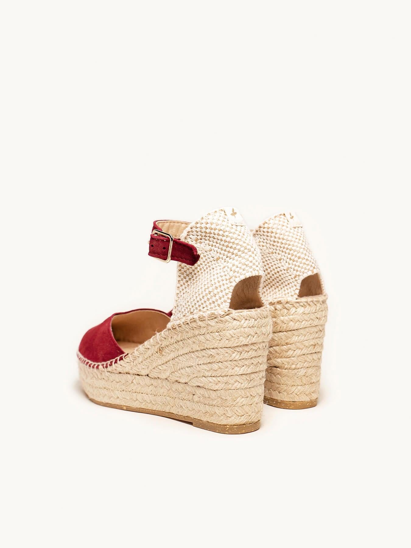 Sandália Jara Anabela 8 cm Camurça Granada