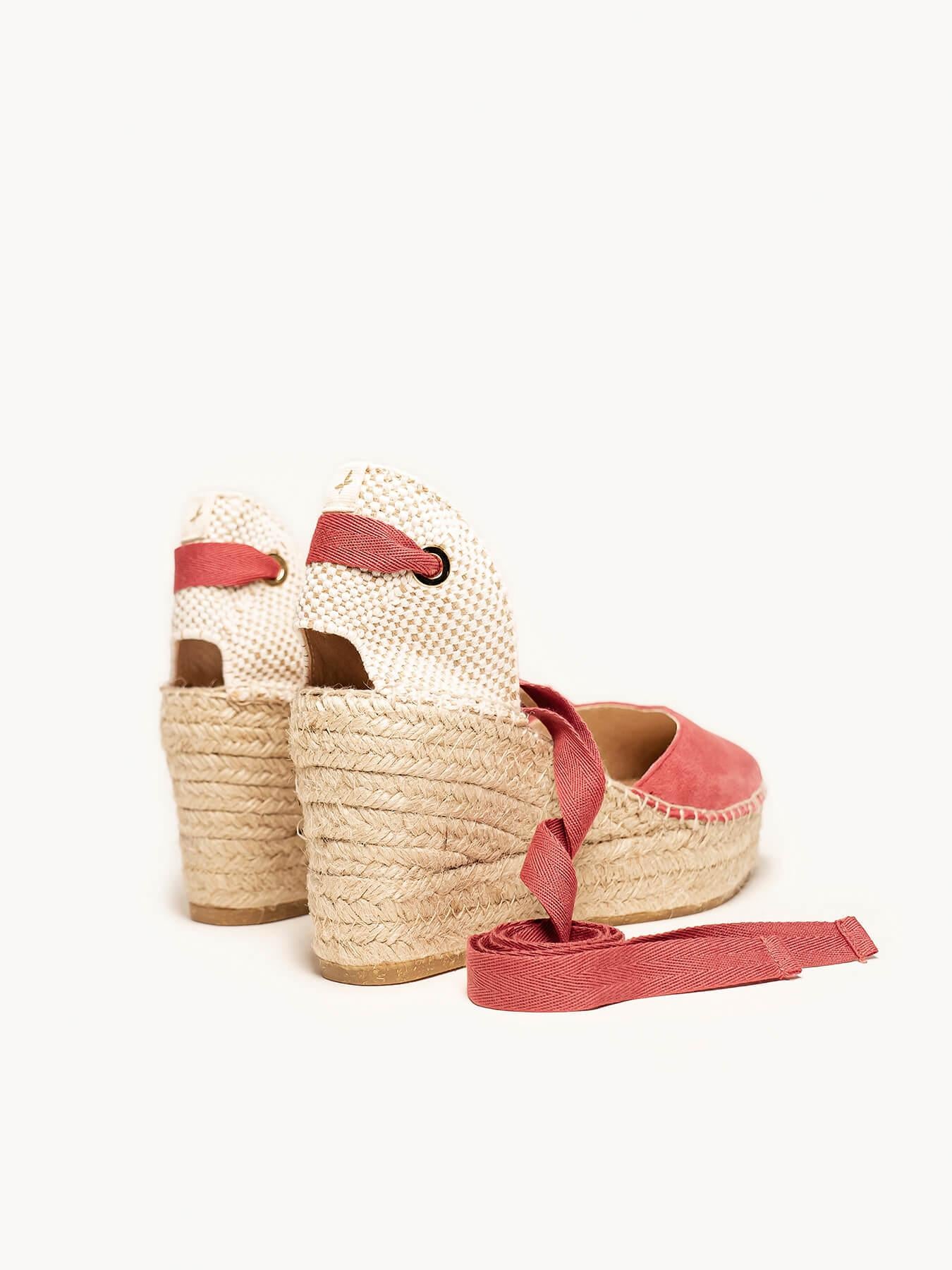 Sandália Romero Anabela 8 cm Camurça Rosa Escuro