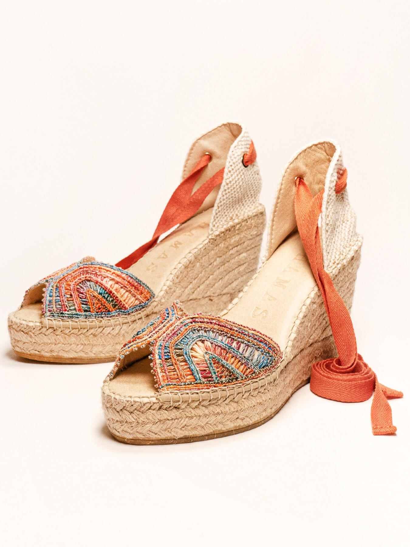 Sandália Lirio Anabela 10 cm Ráfia Laranja
