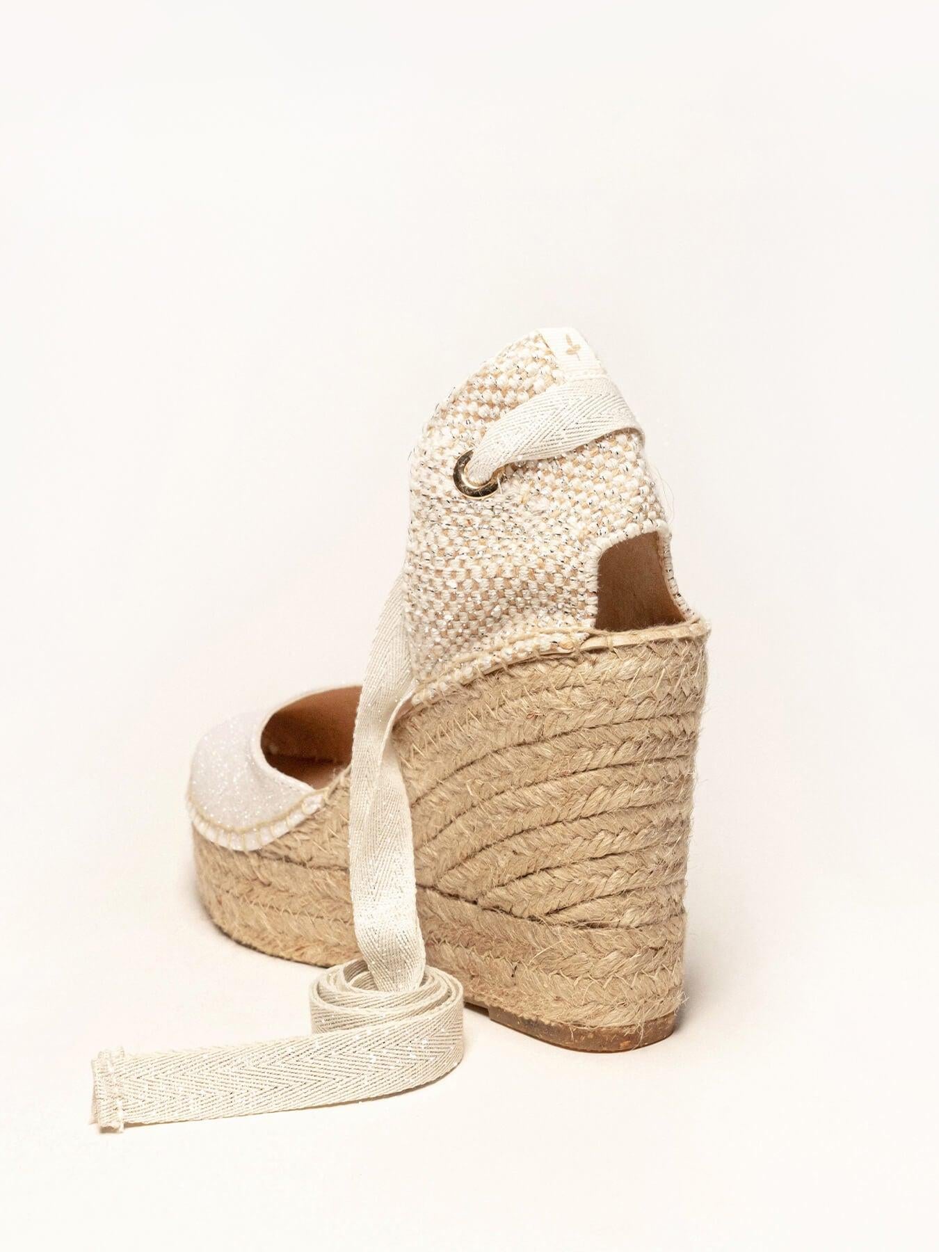 Sandália Cala Anabela 10 cm Brilho Branco