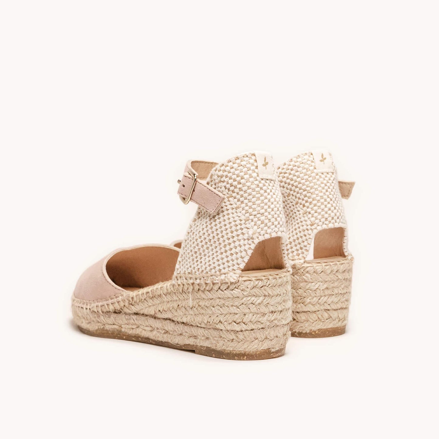 Sandália Anabela Baixa Jara Camurça Rosa Claro