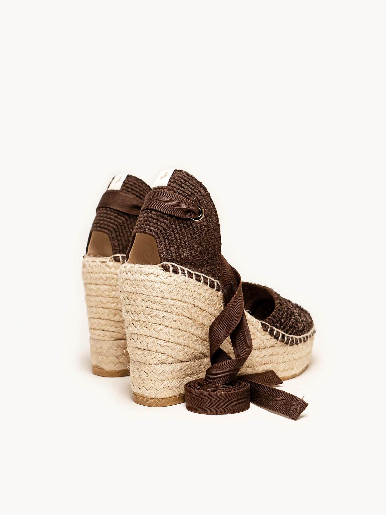 Sandália Romero Anabela 10 cm Ráfia Marrom Escuro