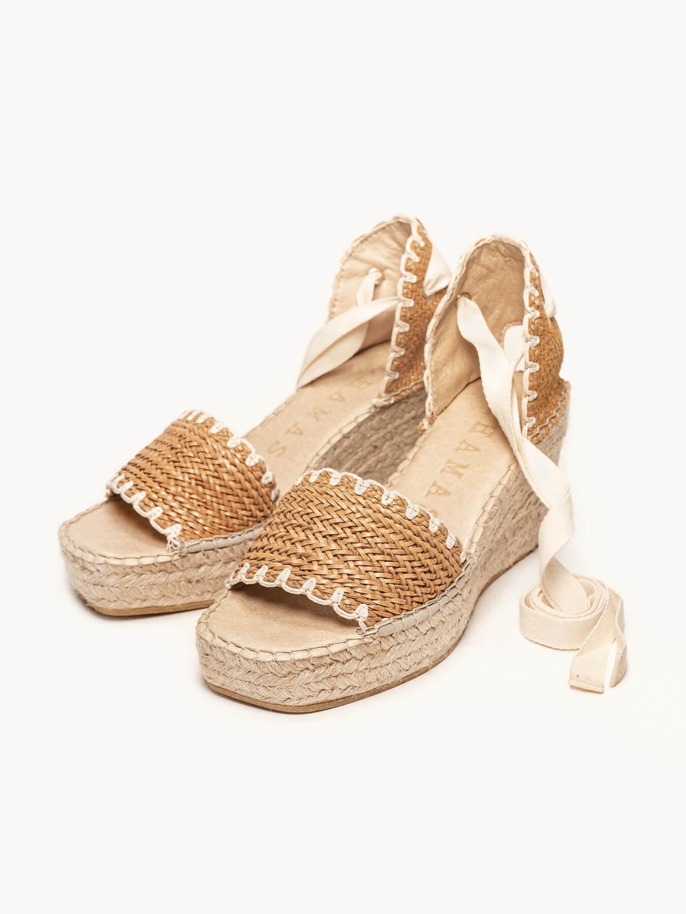 Sandália Anabela Média Aulaga Fita Arcos Marrom Claro