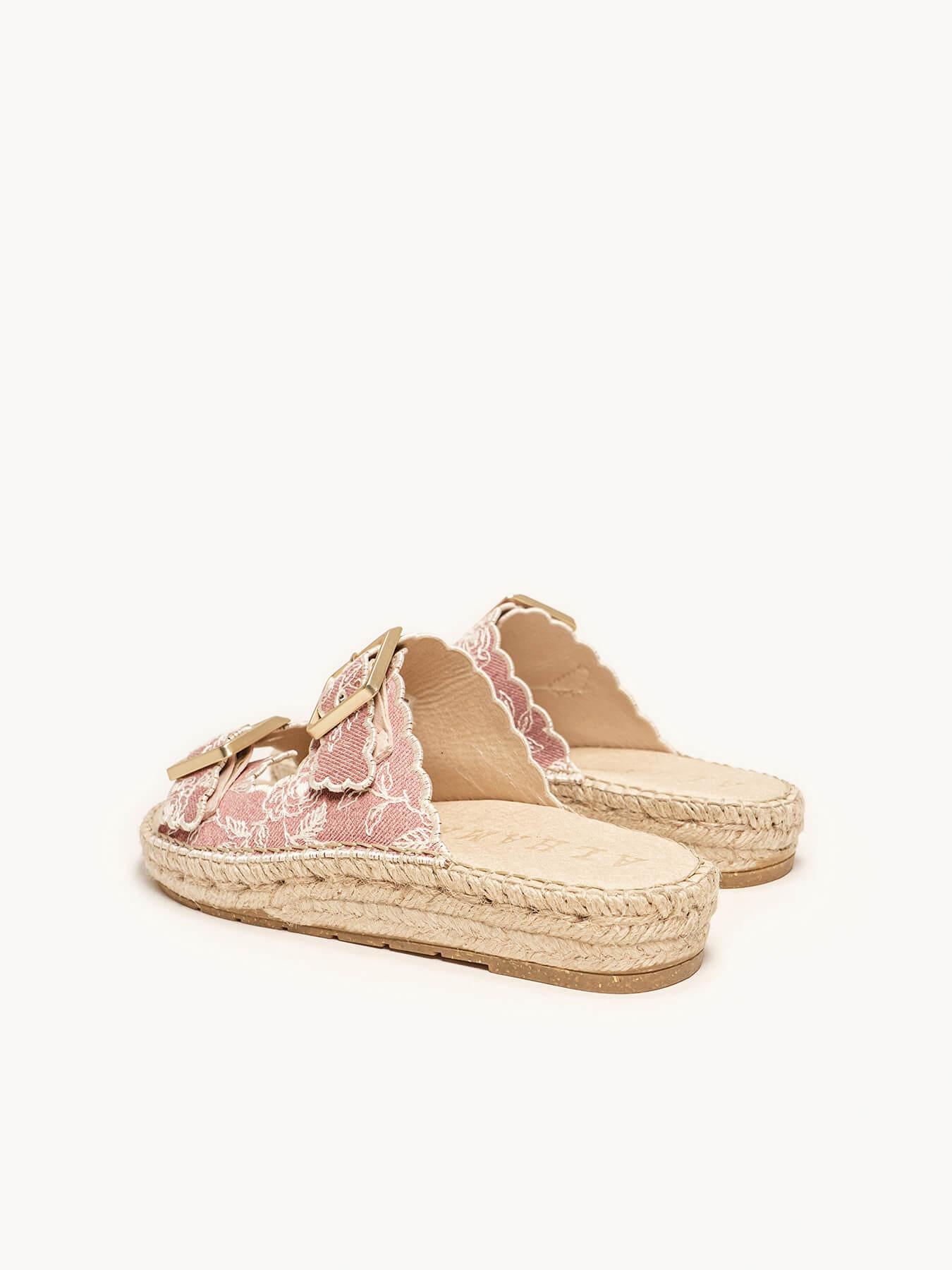 Sandália Papete Girasol Jeans Bordada Rosa