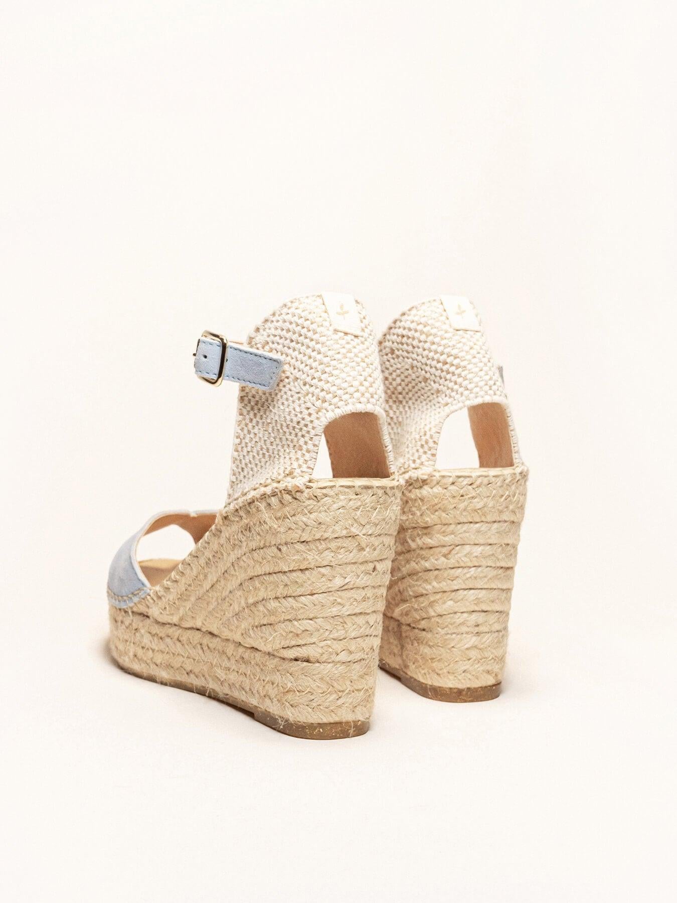 Sandália Anabela Alta Alelí Camurça Azul Claro