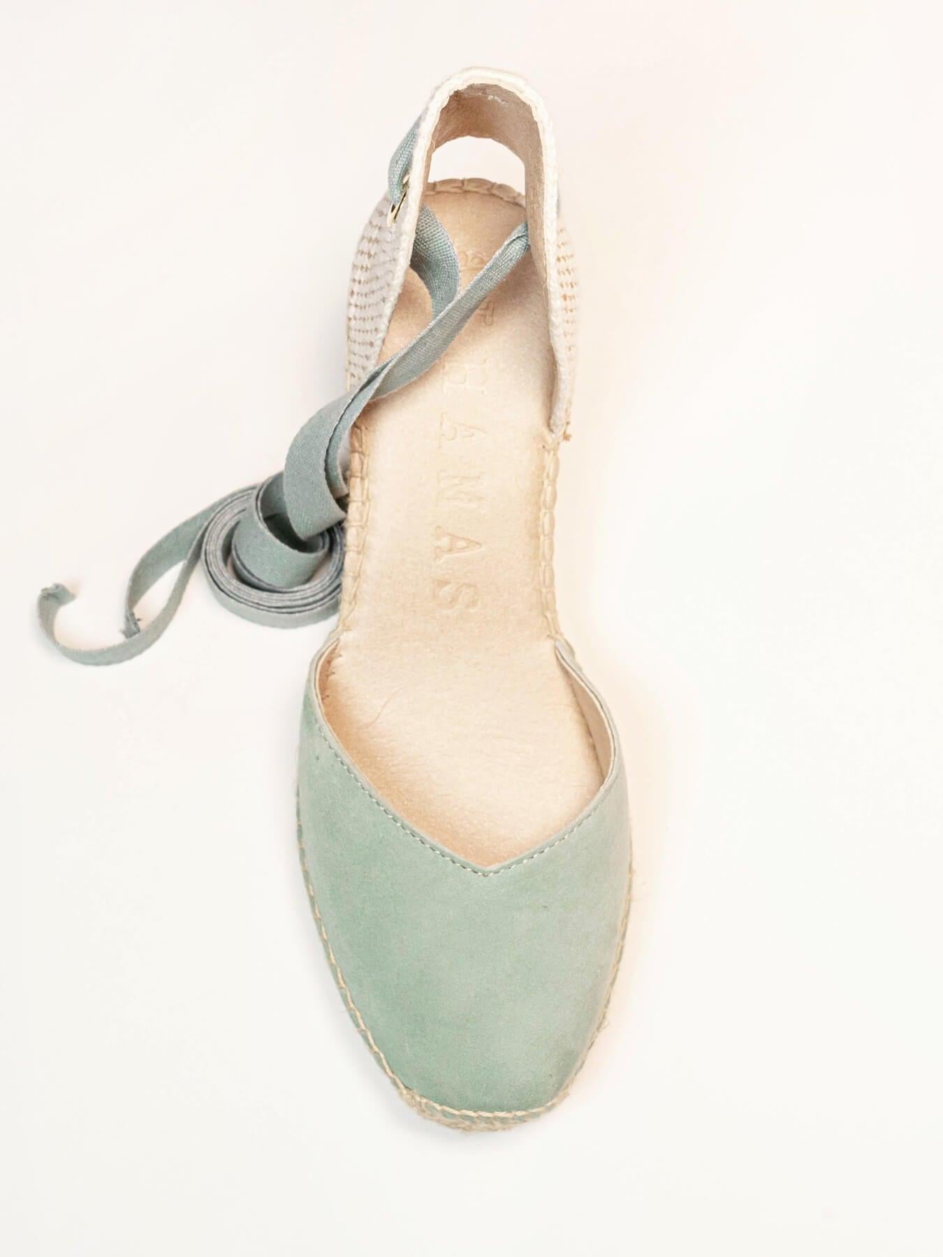 Sandália Romero Anabela 7 cm Camurça Verde Claro