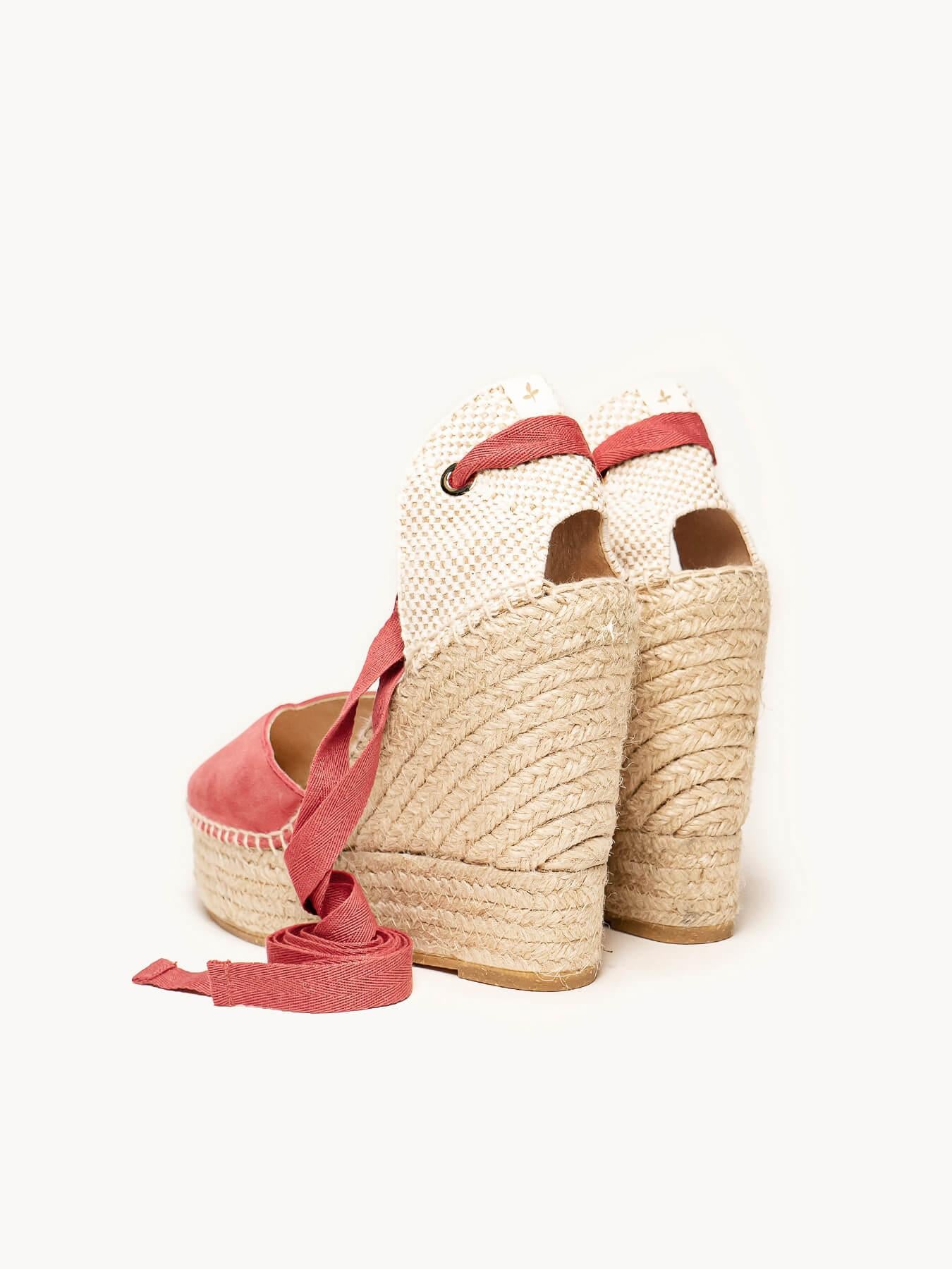 Sandália Romero Anabela 12 cm Camurça Rosa Escuro