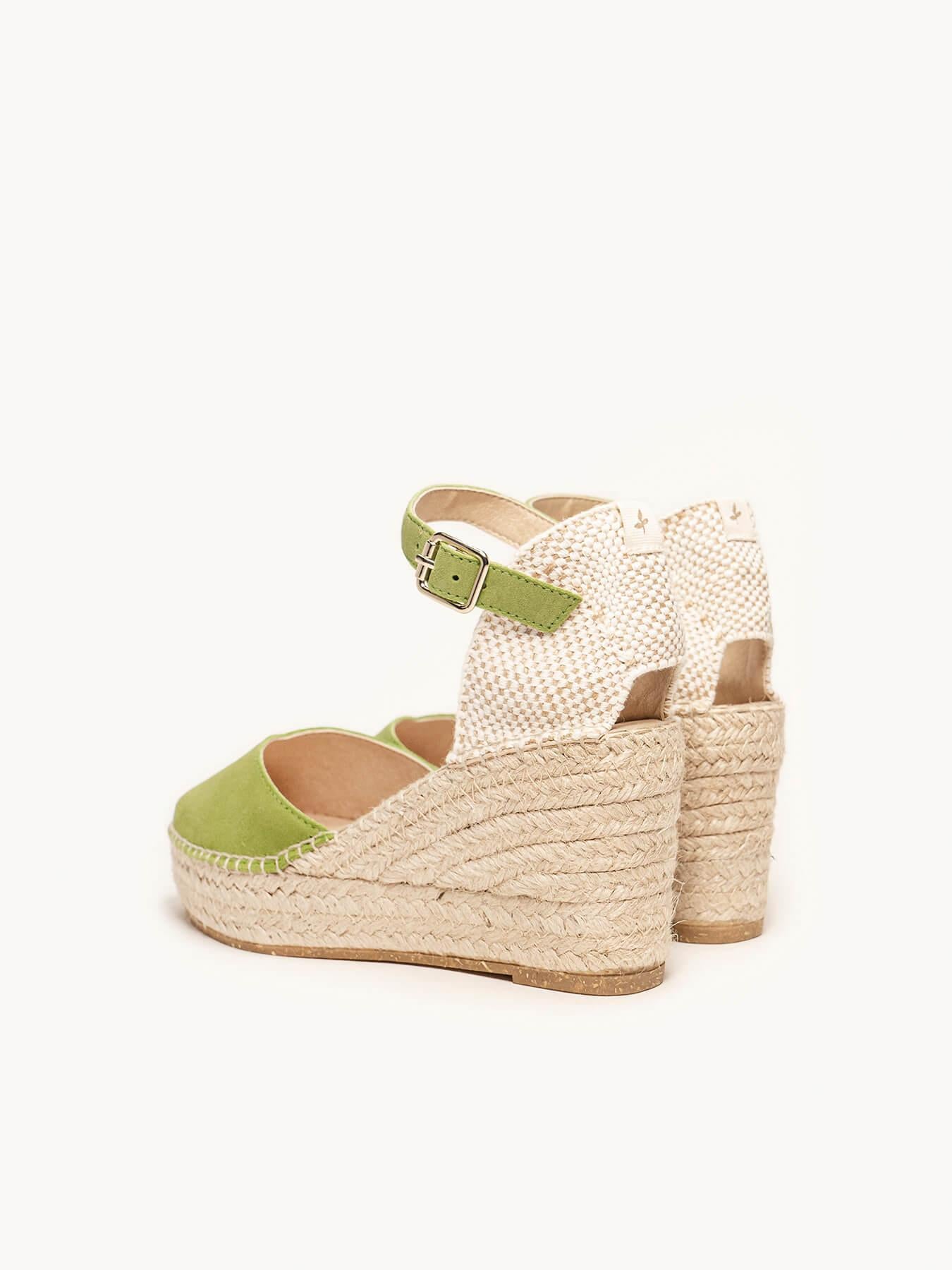 Sandália Anabela Média Plataforma Jara Camurça Verde