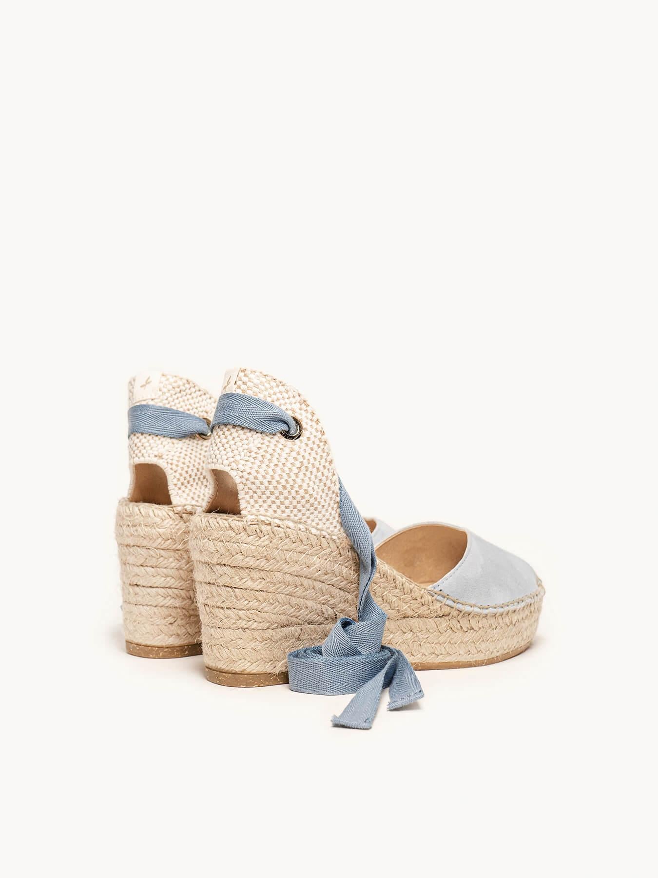 Sandália Romero Anabela 8 cm Camurça Azul Claro