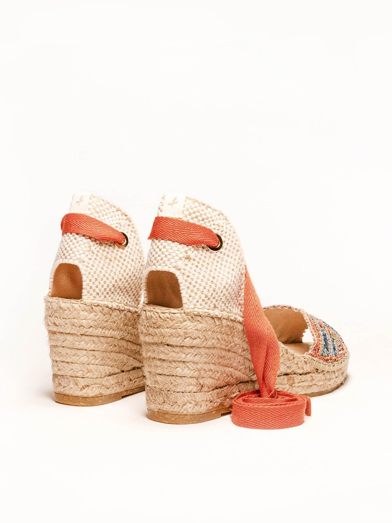 Sandália Anabela Média Lirio Ráfia Laranja