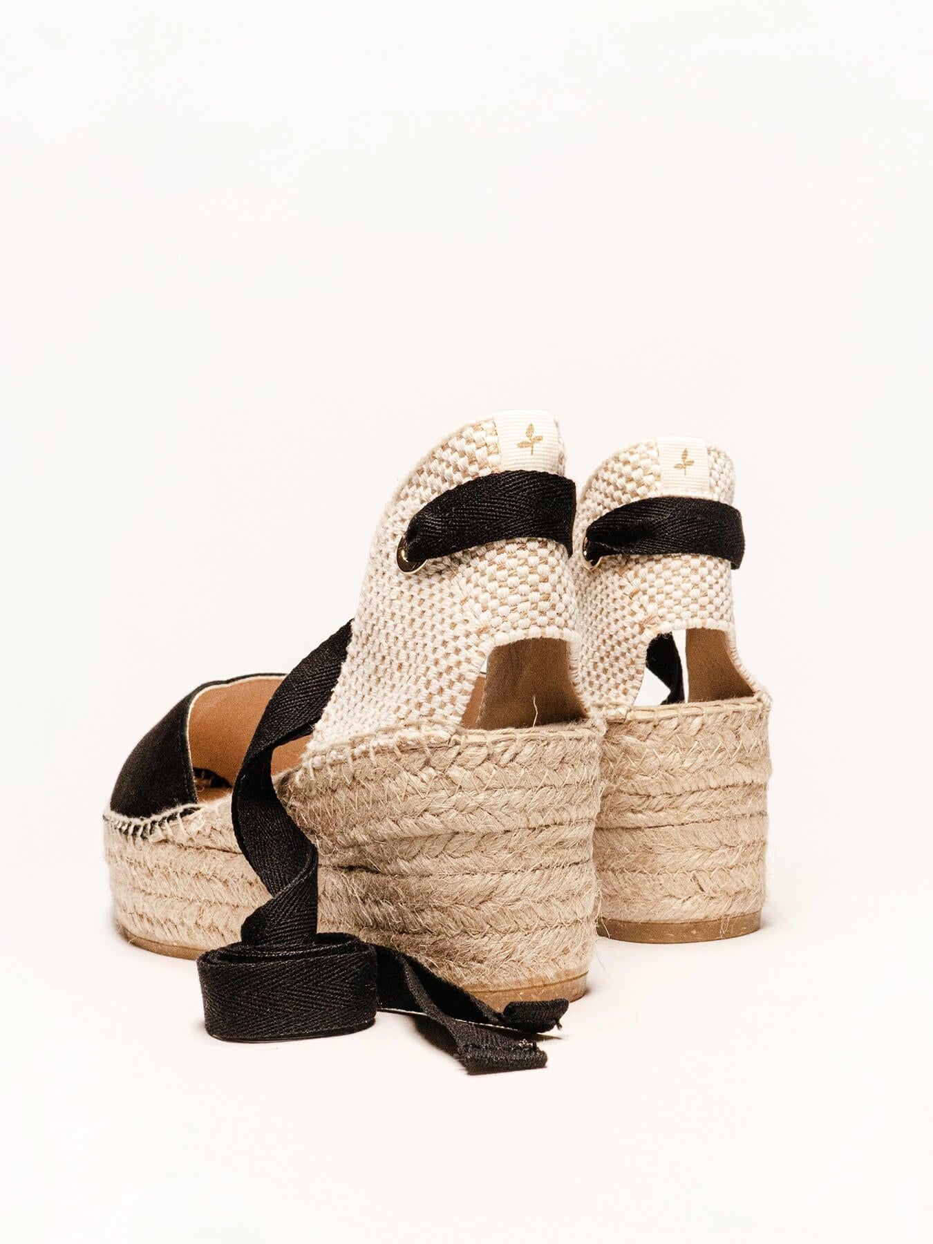Sandália Romero Anabela 6 cm Camurça Preto