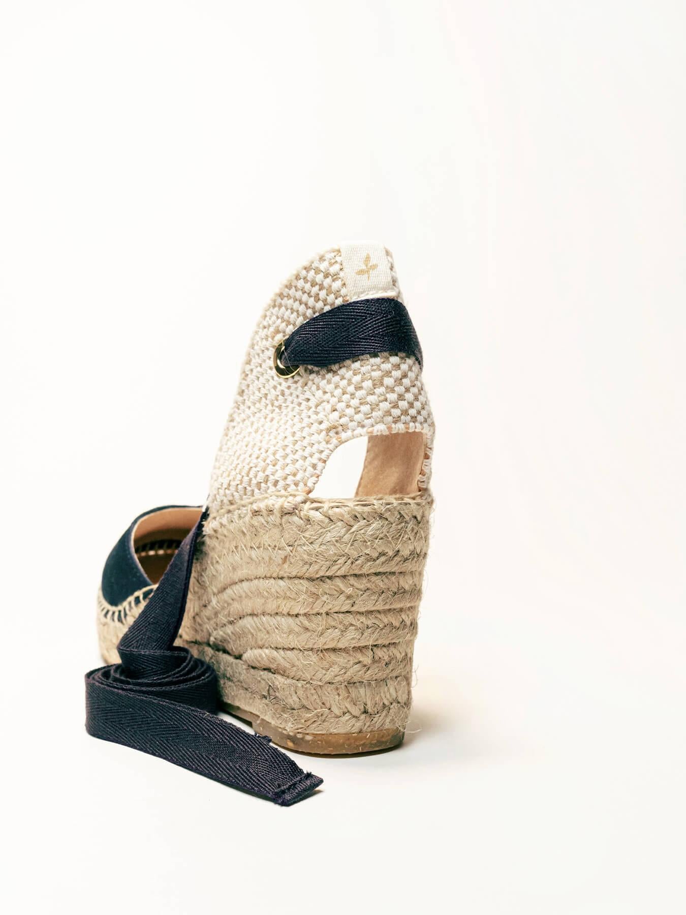 Sandália Romero Anabela 7 cm Camurça Azul Marinho