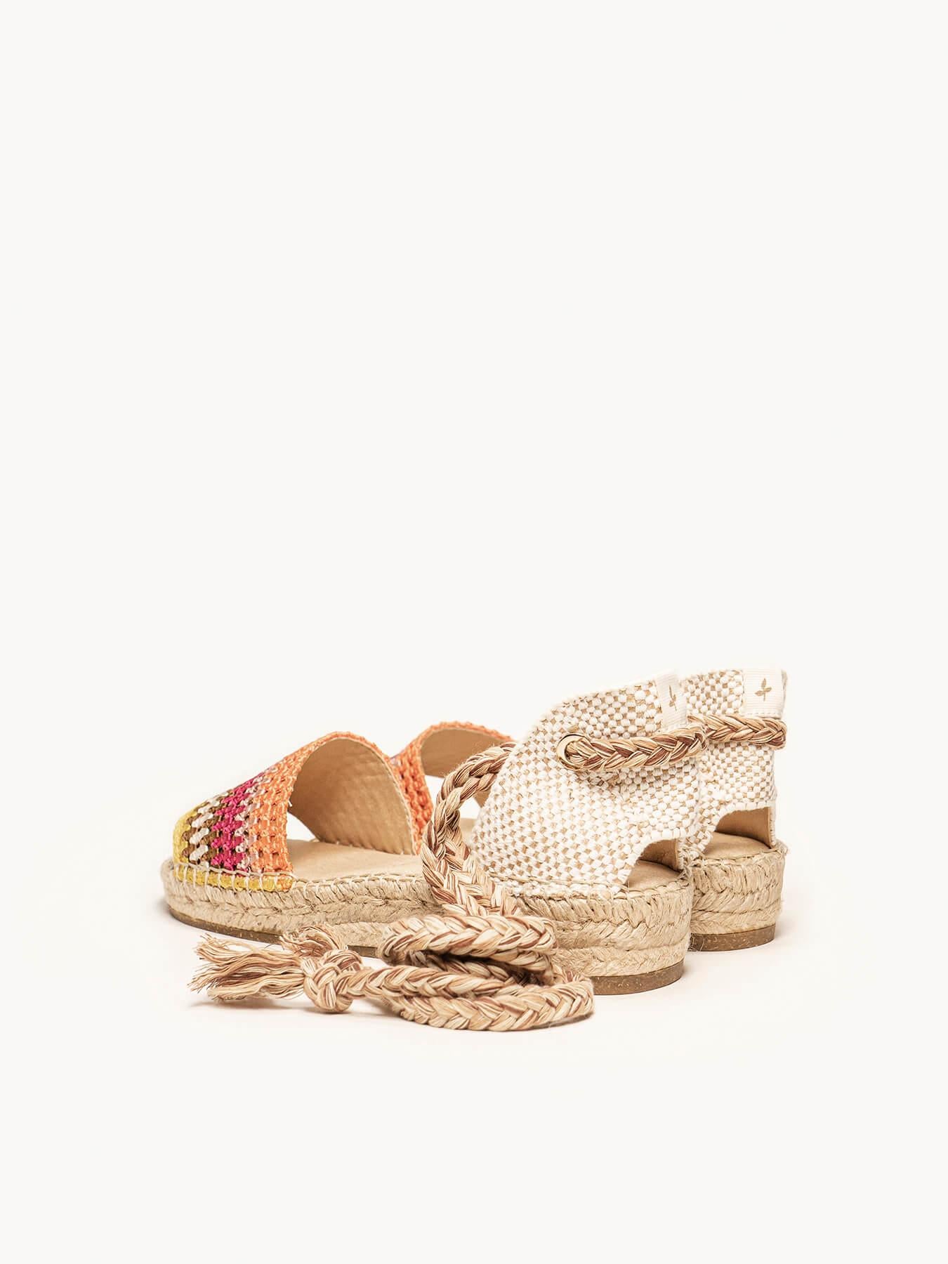 Sandália Aulaga Crochê Listras Laranja