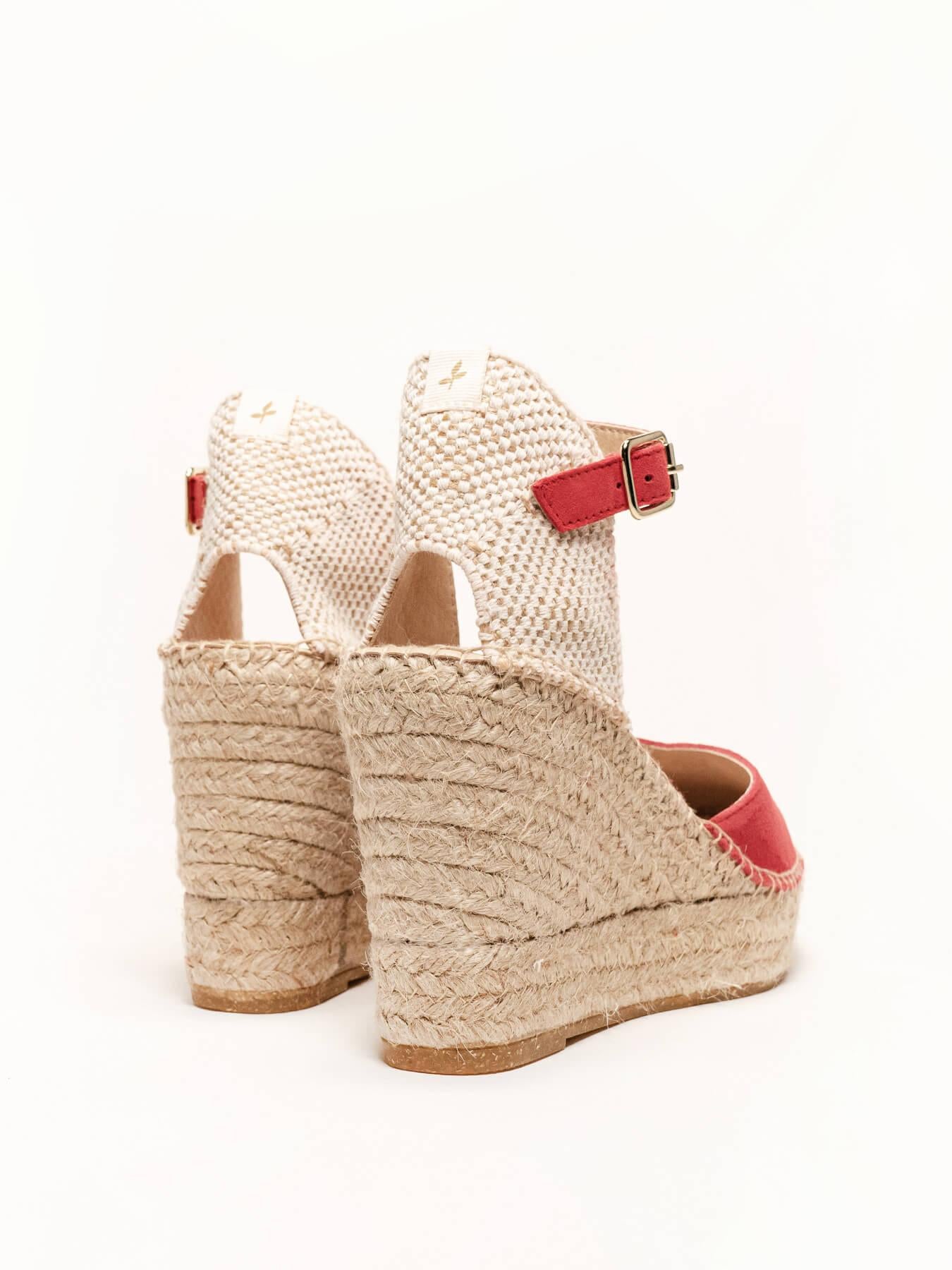 Sandália Anabela Alta Jara Camurça Vermelha