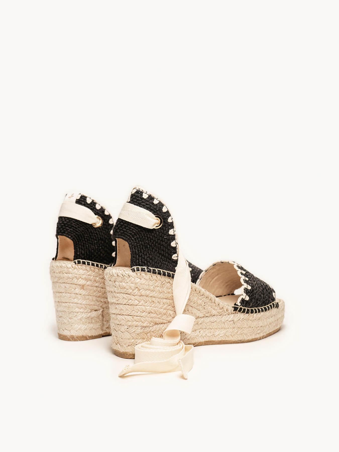 Sandália Anabela Média Aulaga Fita Arcos Preto