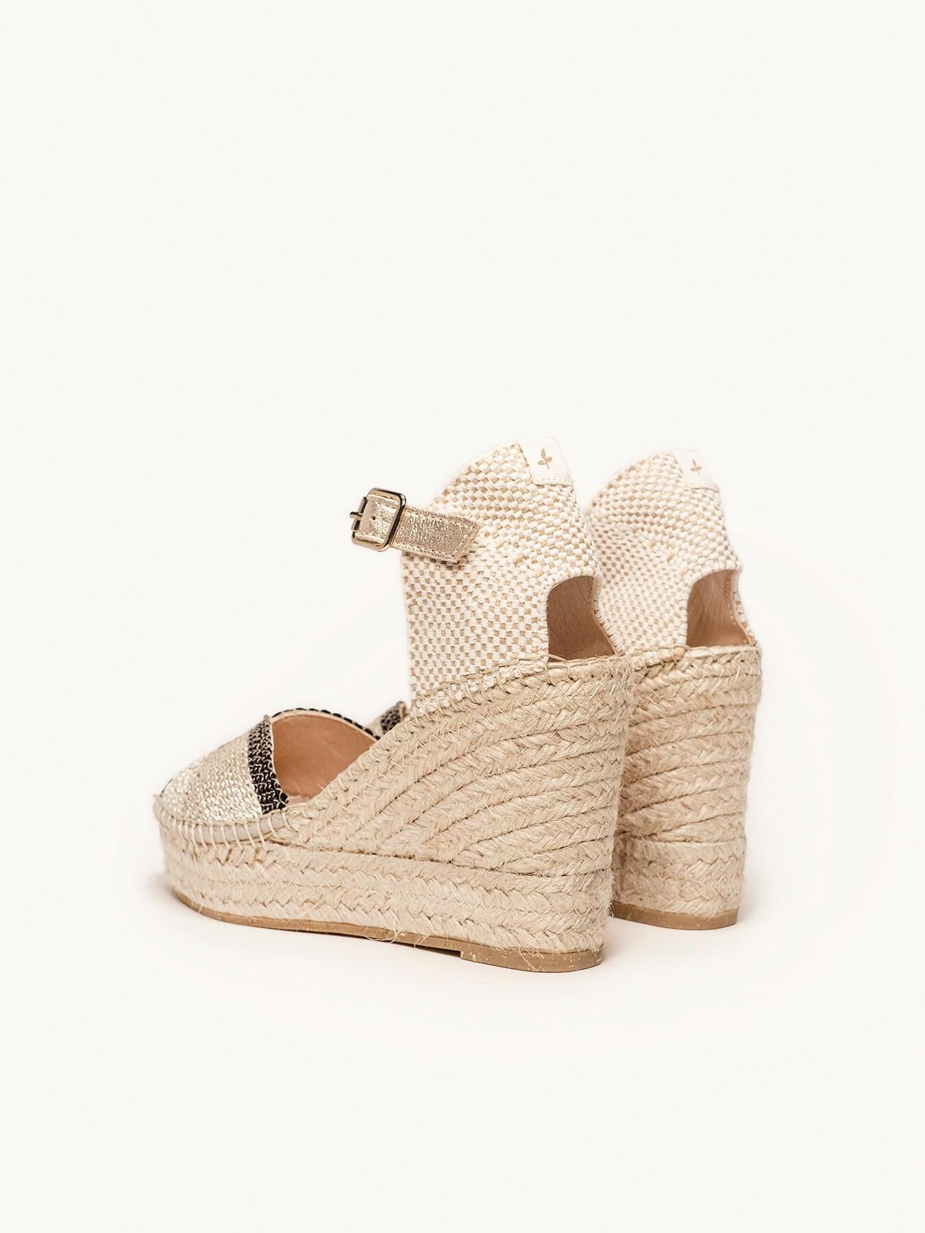 Sapatilha Alelí Anabela 10 cm Corda Dourado